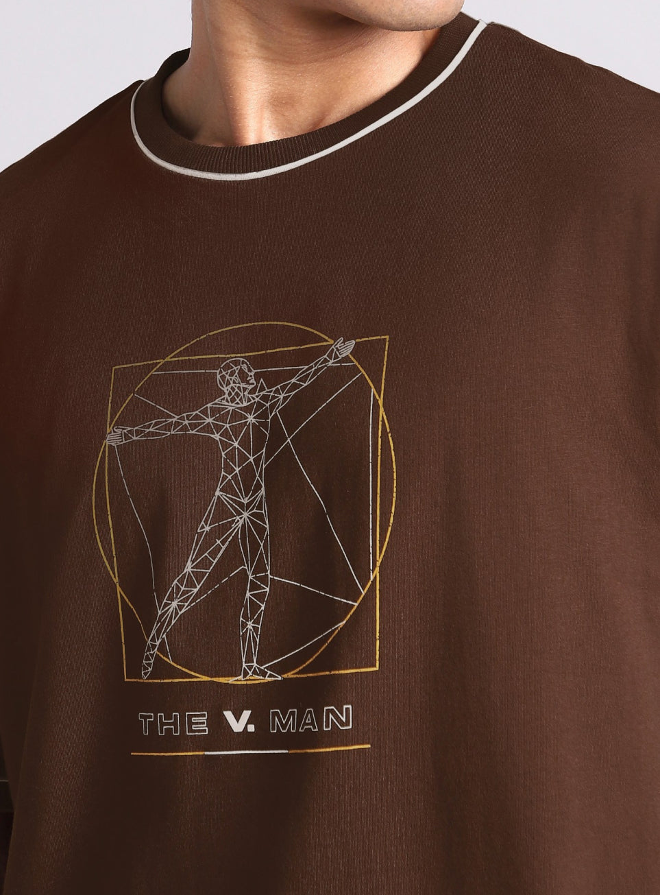Men's Brown V-Man Relaxed Fit Graphic T-shirt