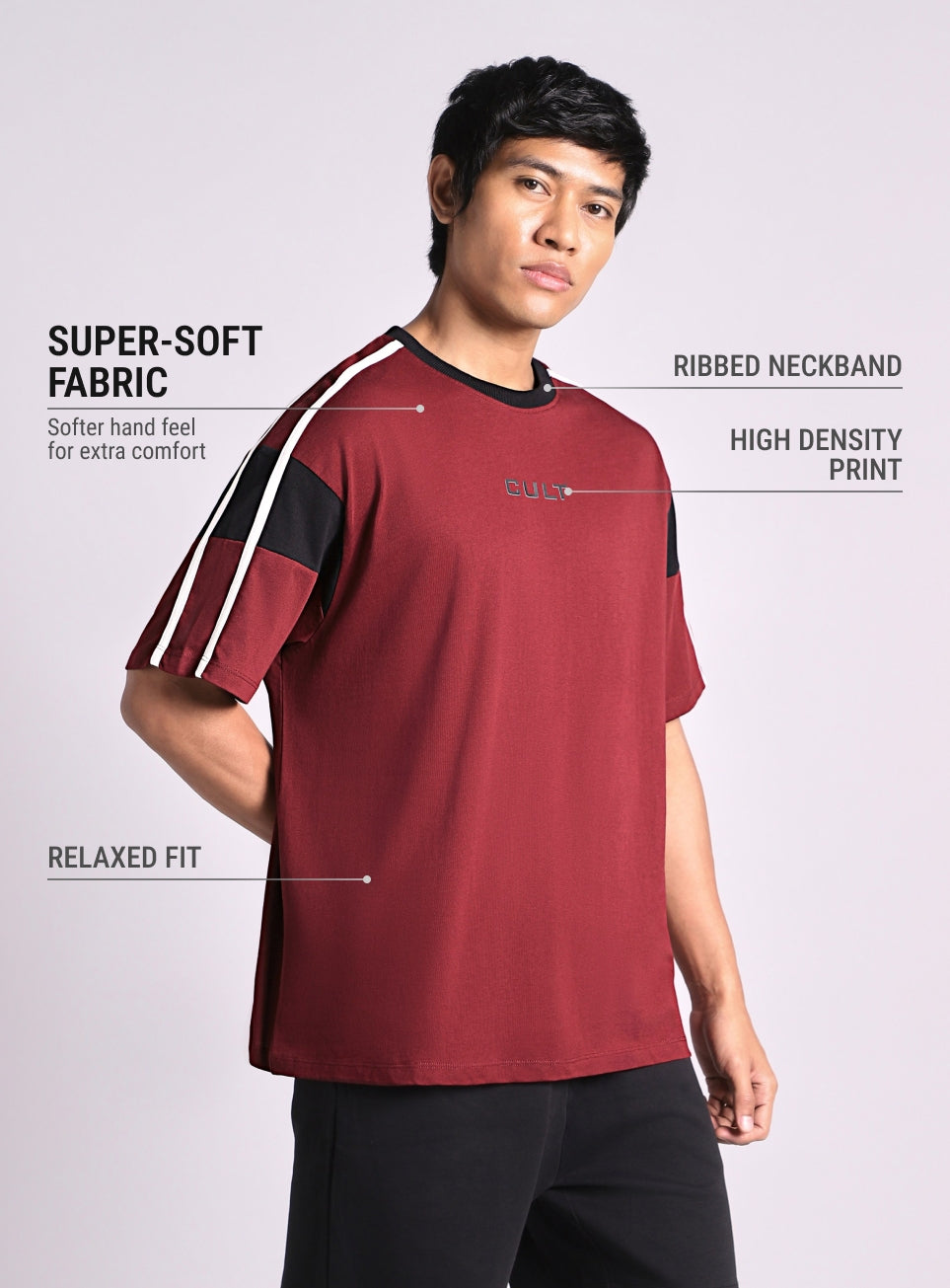 Men's Maroon Colorblock Panel T-shirt