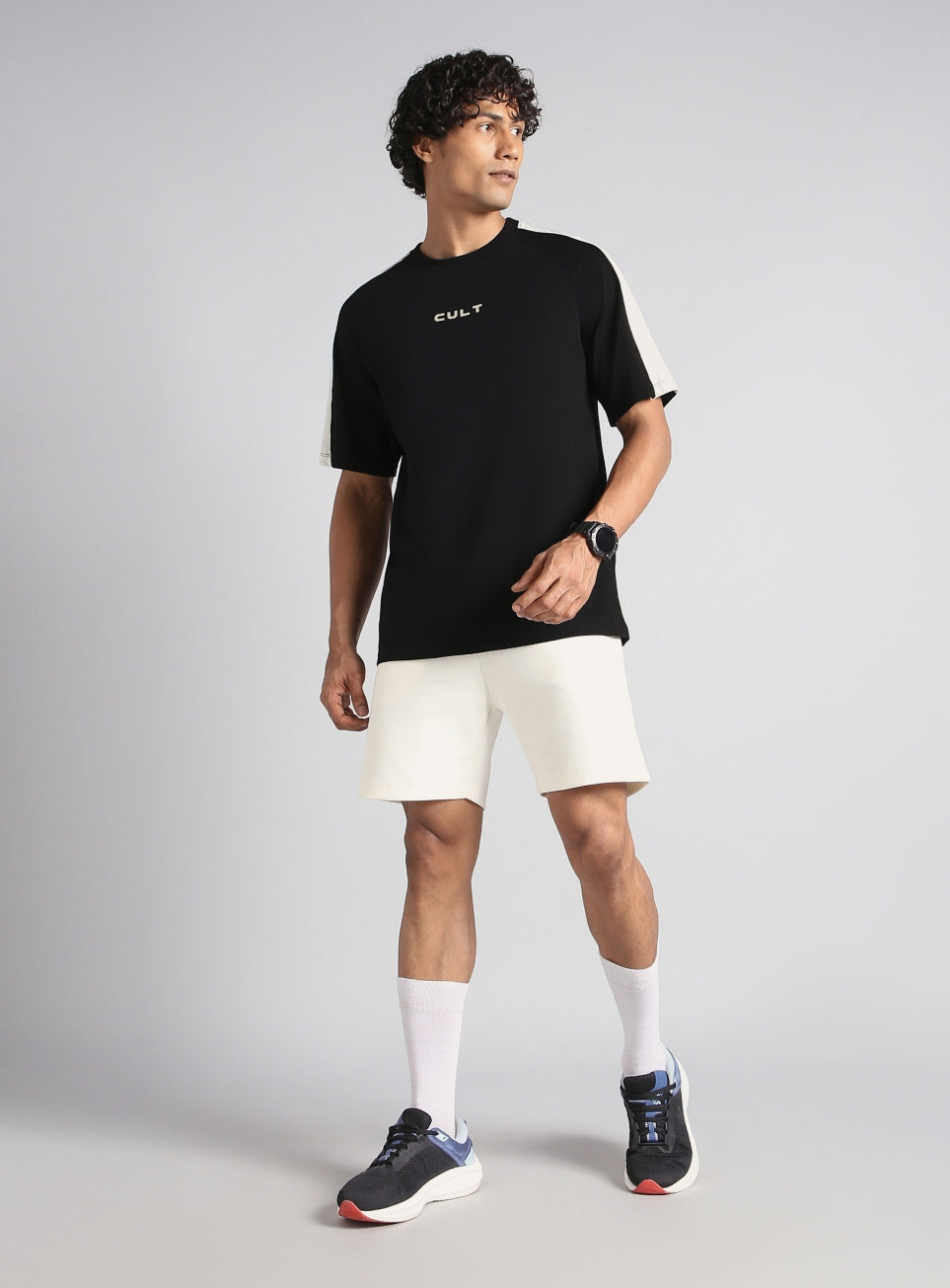 Men's Black V-Man Motion Panel Oversized Fit T-shirt