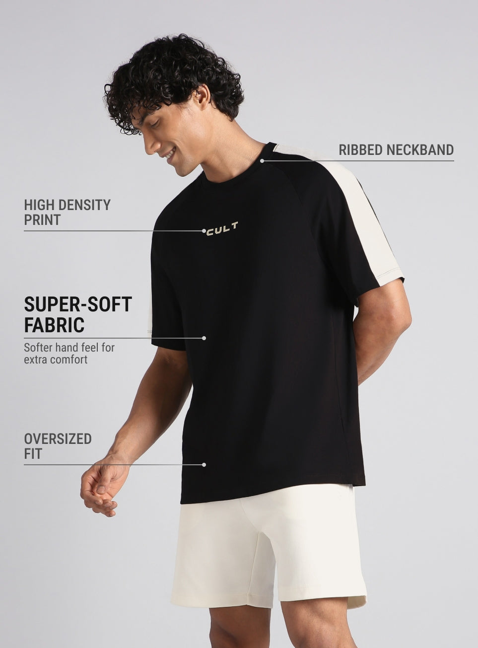 Men's Black V-Man Motion Panel Oversized Fit T-shirt
