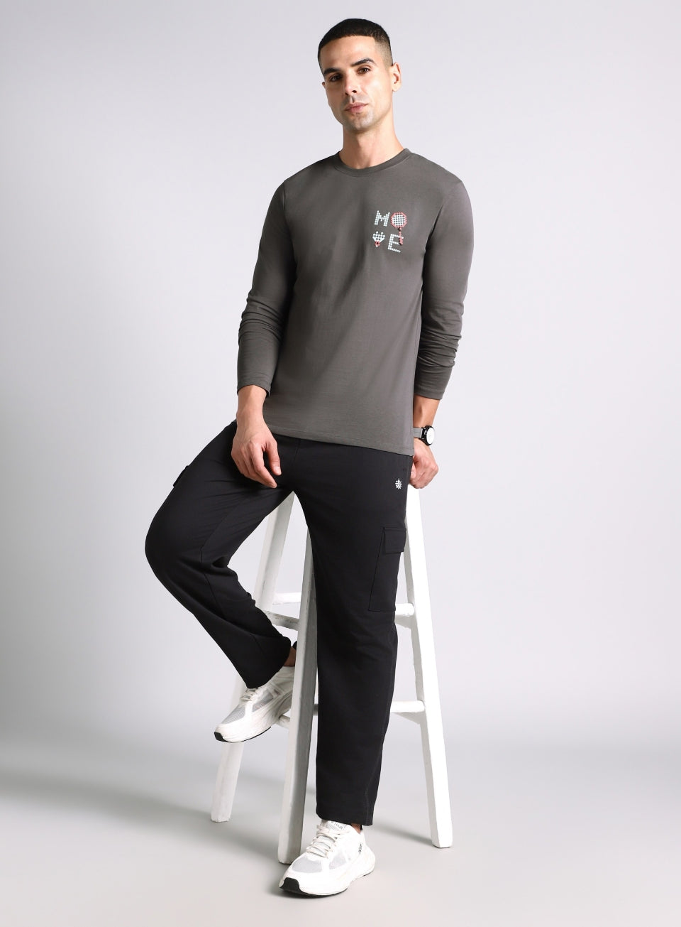 Men's Grey Courtside Print Full Sleeve T-shirt