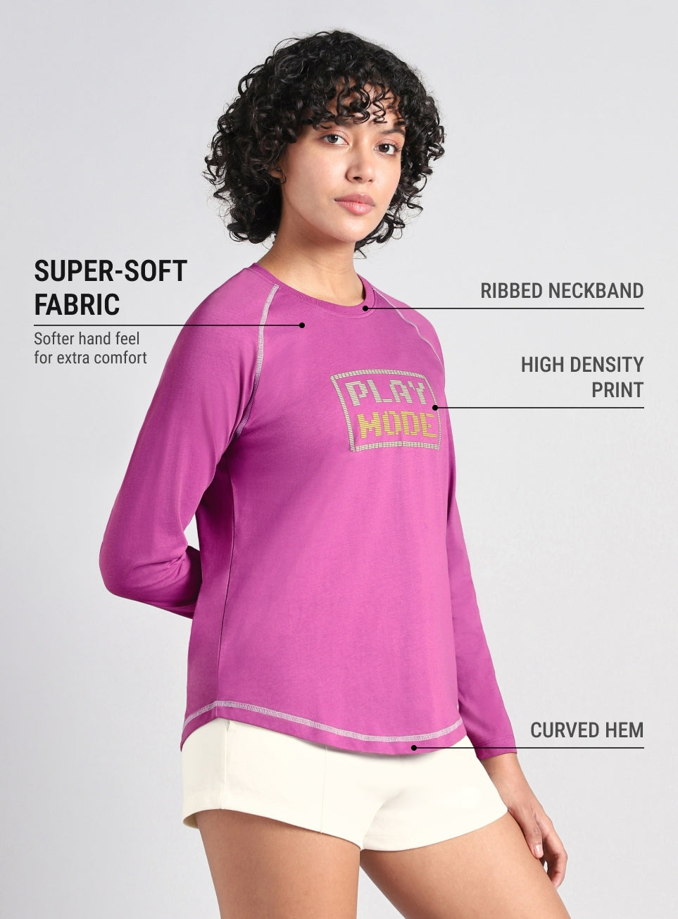 Women's Pink Play Mode Full Sleeve T-shirt