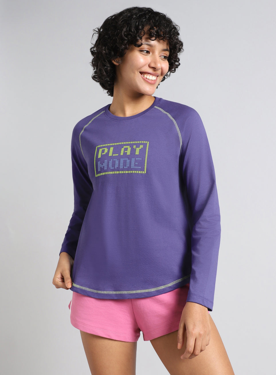 Women's Blue Play Mode Full Sleeve T-shirt