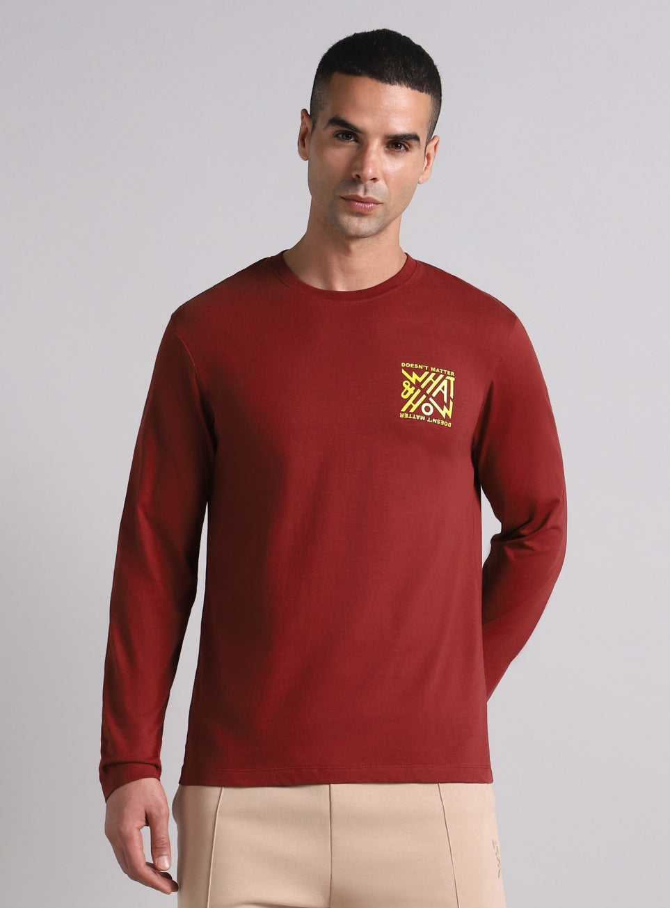 Men's Maroon Cult Graphic Full Sleeve T-shirt