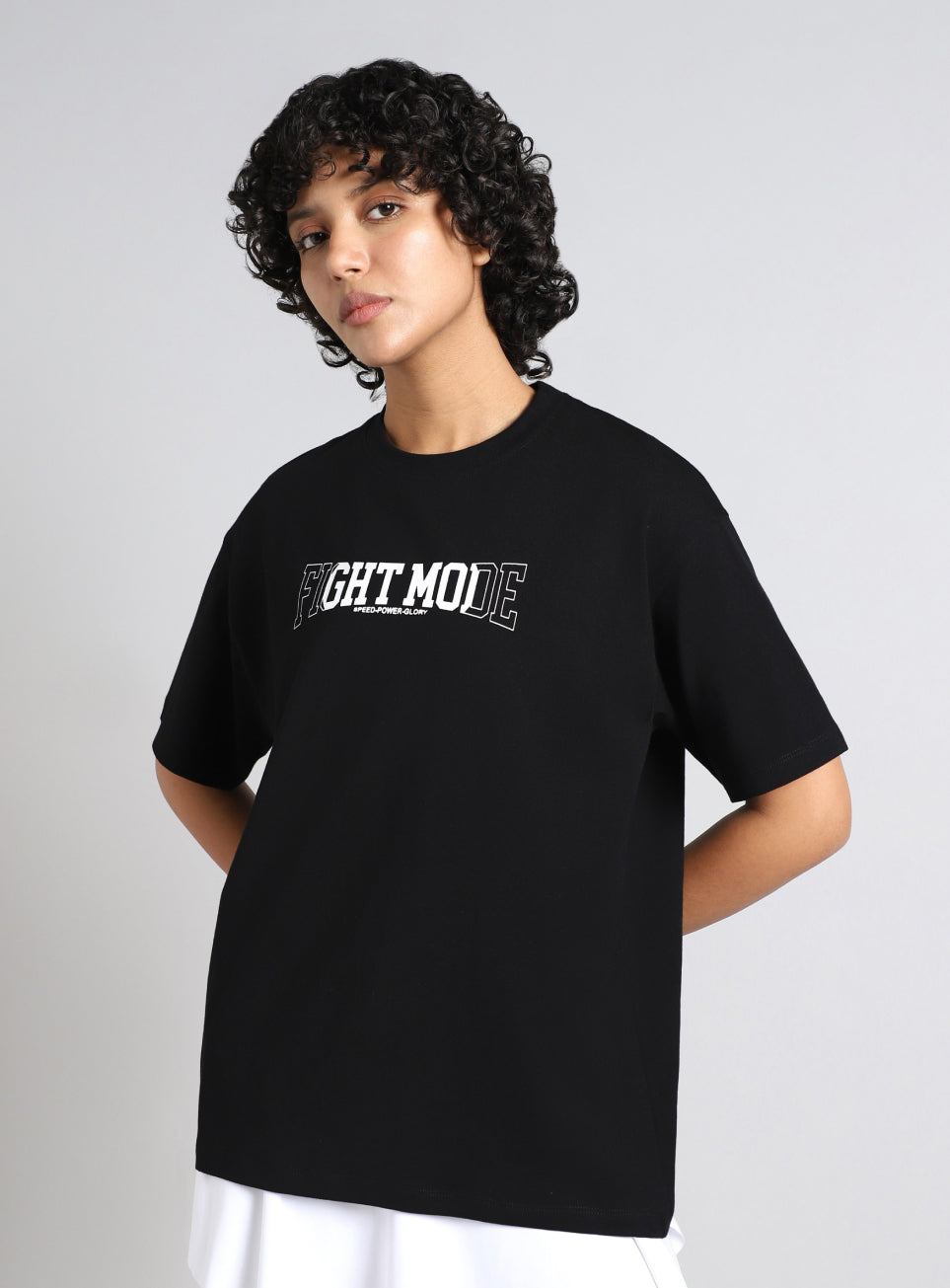 Women's Black Fight Mode Combat Training Oversized T-shirt