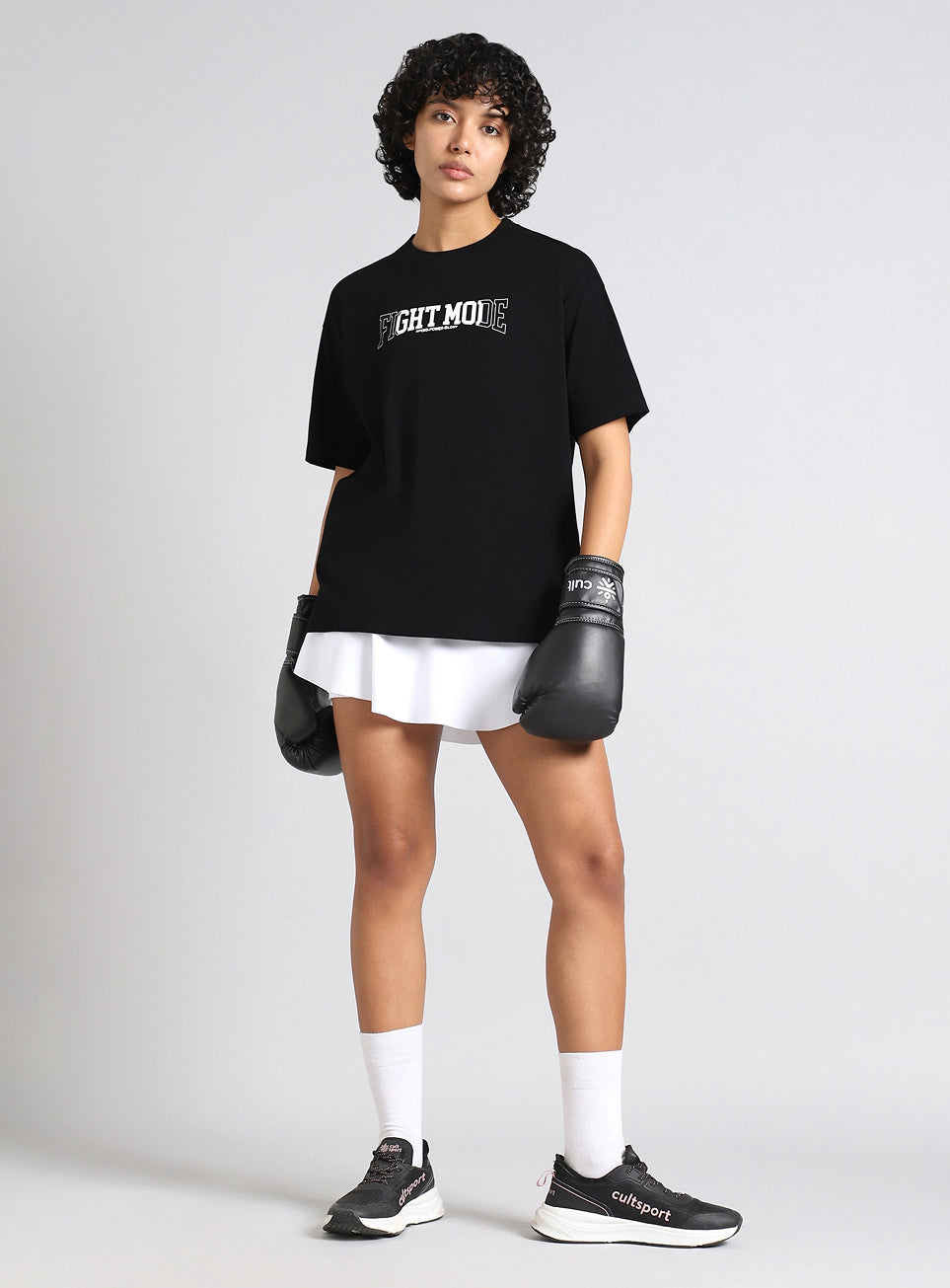 Women's Black Fight Mode Combat Training Oversized T-shirt