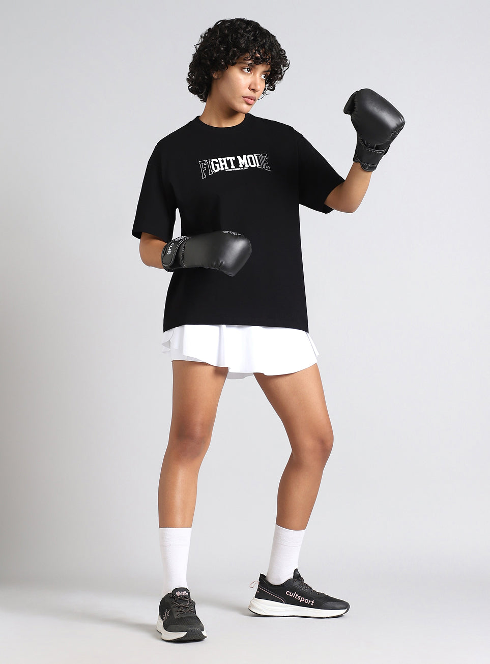 Women's Black Fight Mode Combat Training Oversized T-shirt
