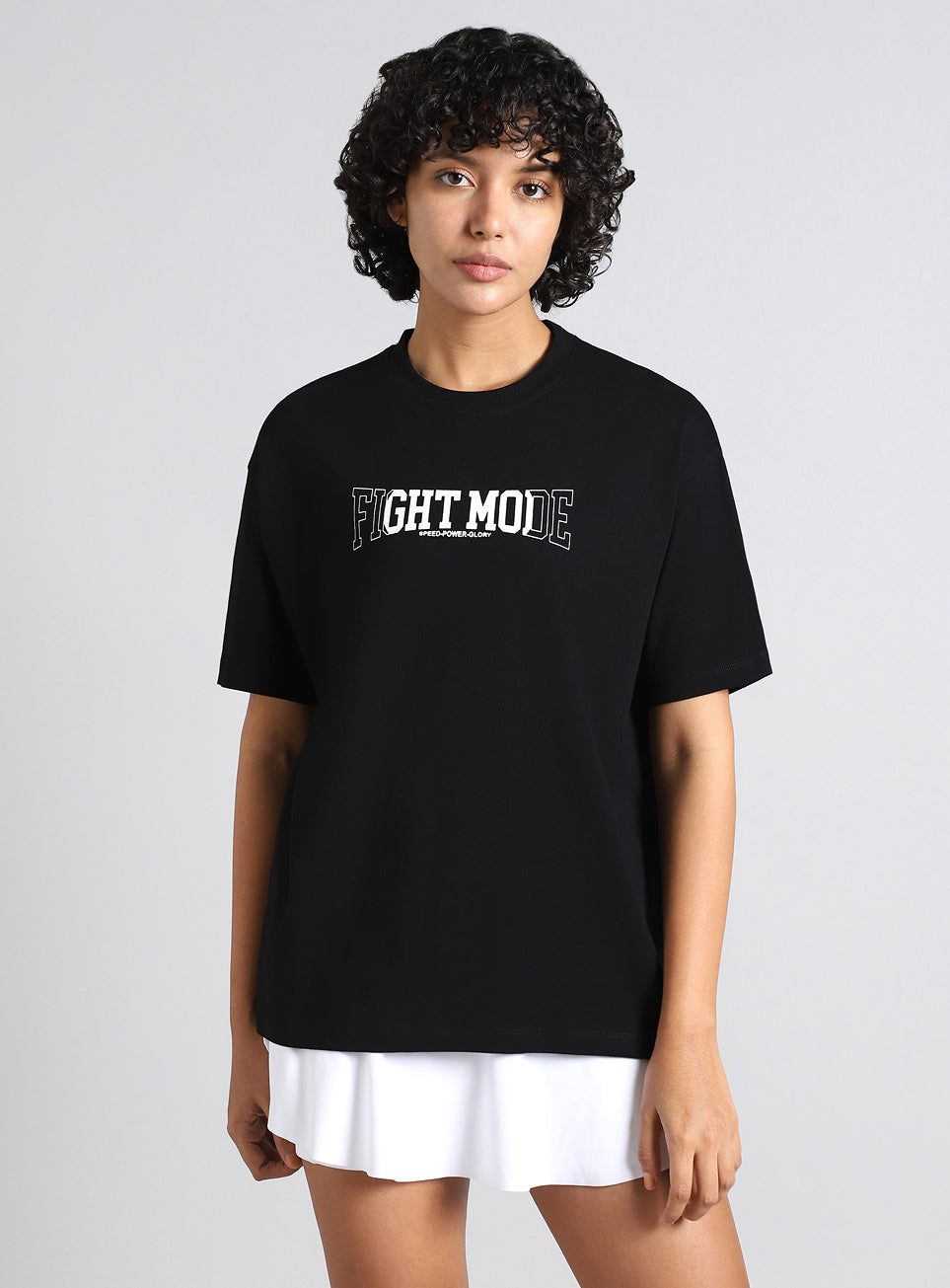 Women's Black Fight Mode Combat Training Oversized T-shirt