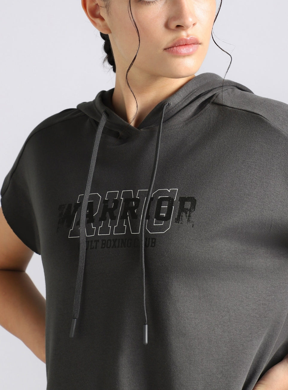 Women's Grey Combat Training Hoodie Boxy Fit T-Shirt