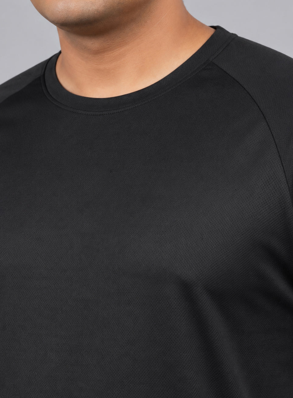 Men's Black Panelled Performance Plus Size T-shirt