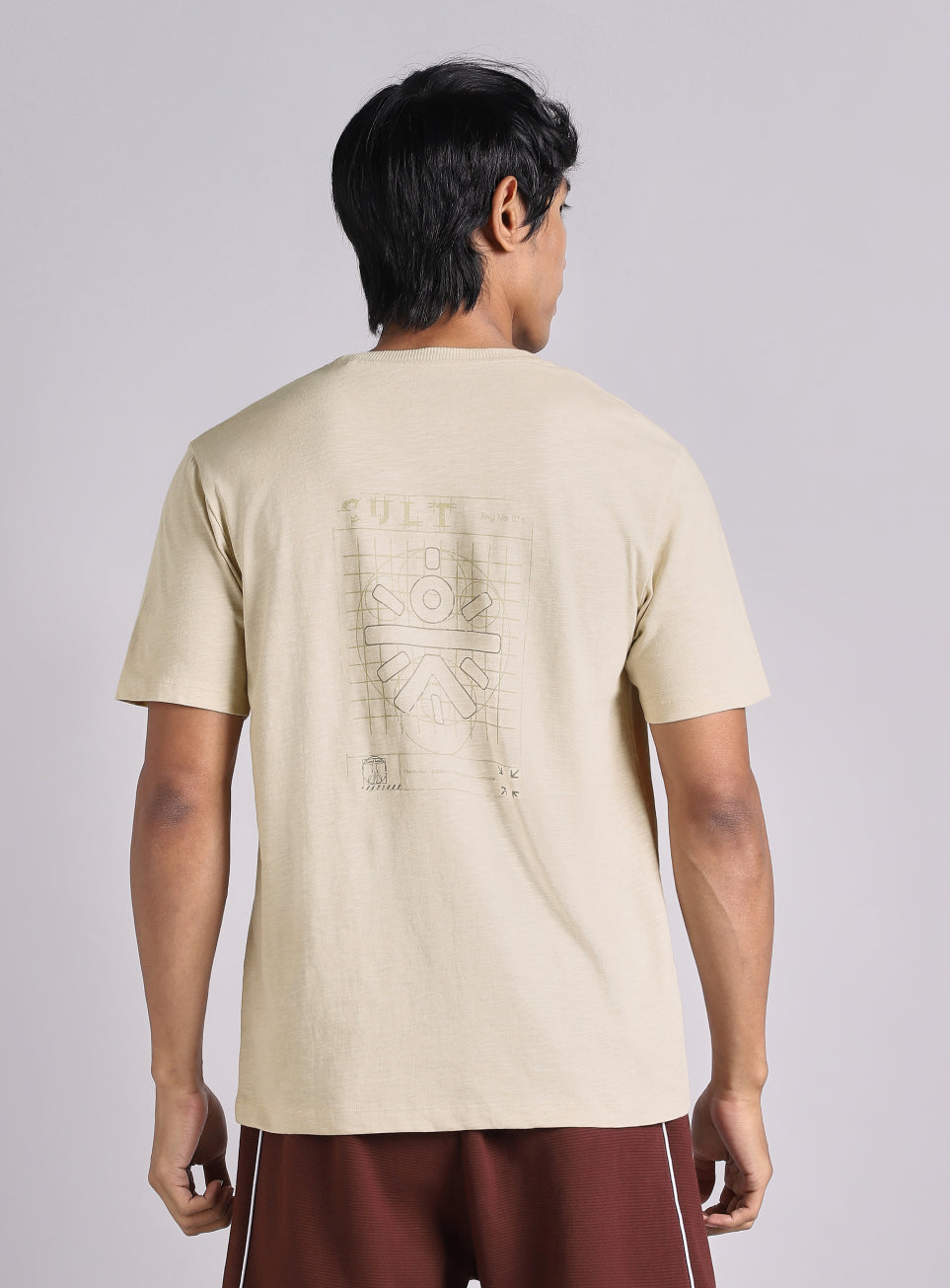 Men's Beige Logo Mania Back Print Tshirt