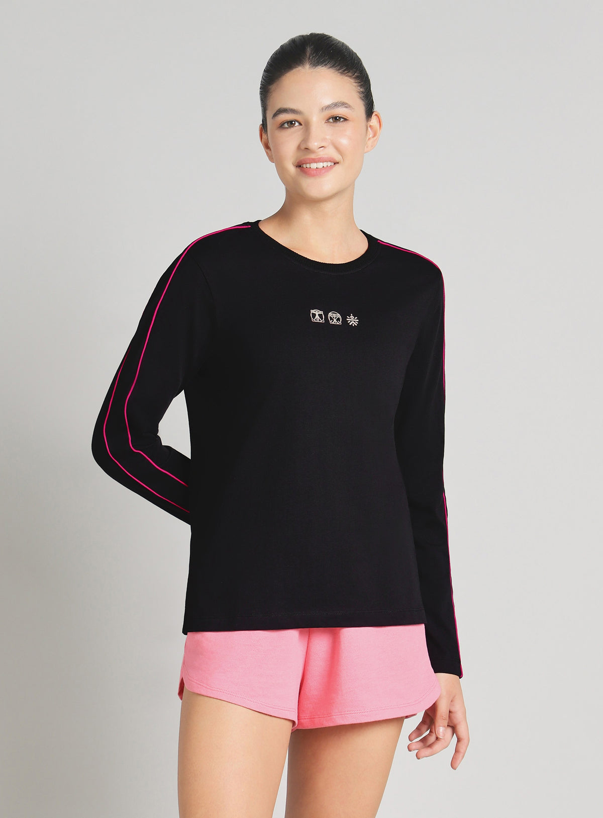 Women's Black Logo Mania Full Sleeve T-shirt