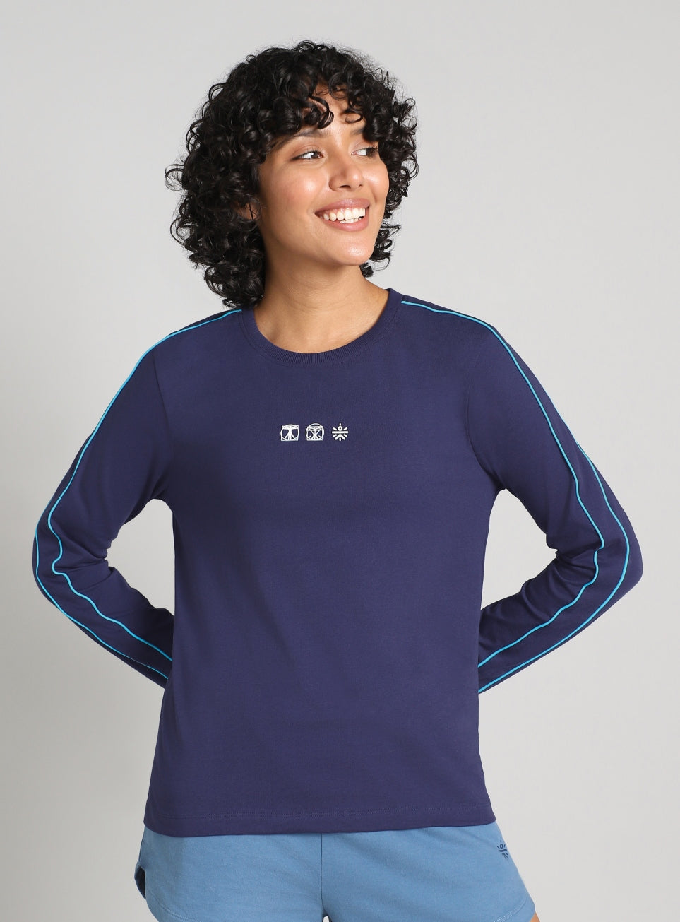 Women's Navy Logo Mania Full Sleeve T-shirt