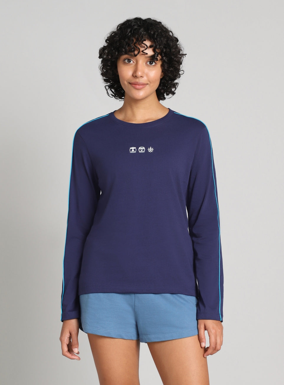 Women's Navy Logo Mania Full Sleeve T-shirt