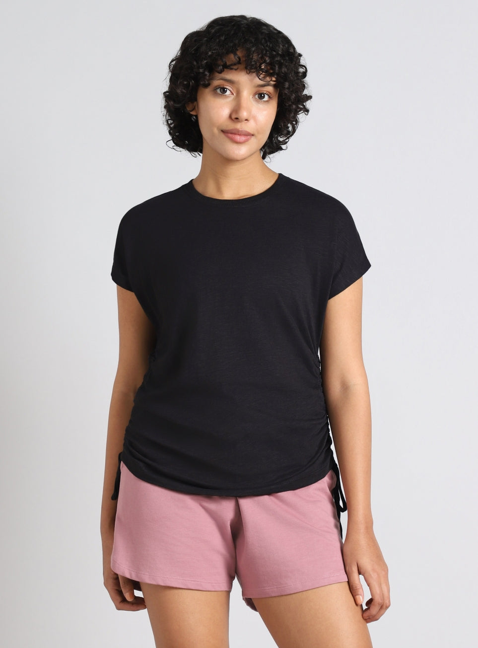 Women's Black Side Ruching Flow T-shirt