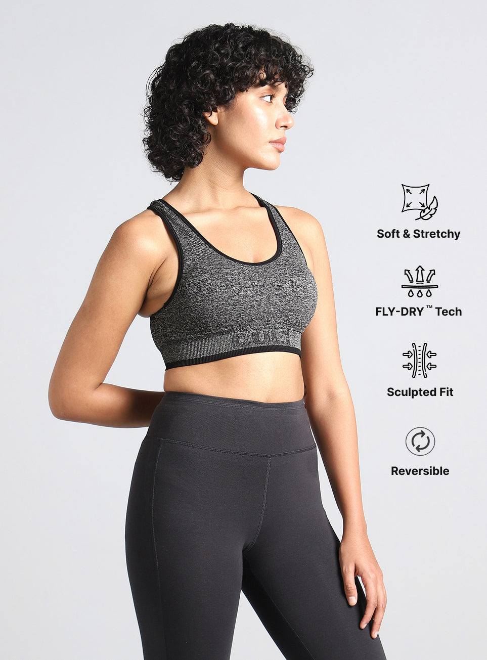 Women's Black Medium Support Seamless Reversible Bra