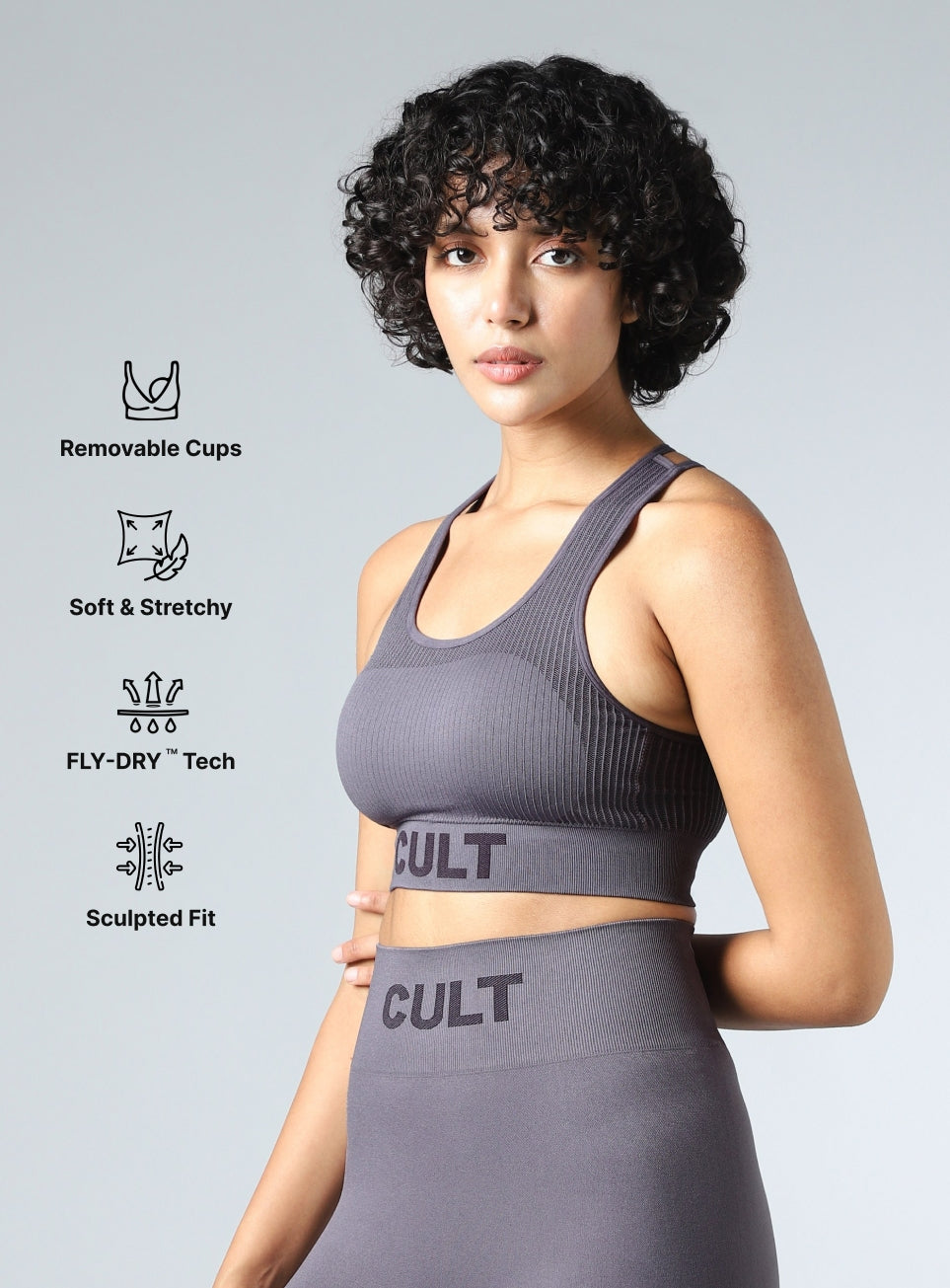 Women's Grey Powerflow Medium Support Seamless Bra