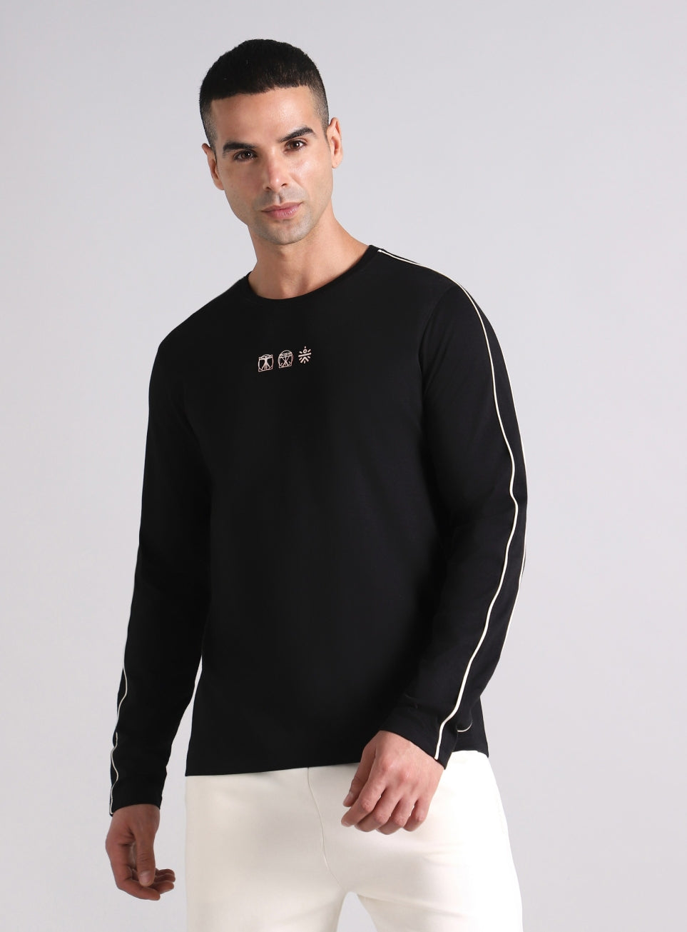 Men's Black V-Man Cult Graphic Print Full Sleeve T-shirt