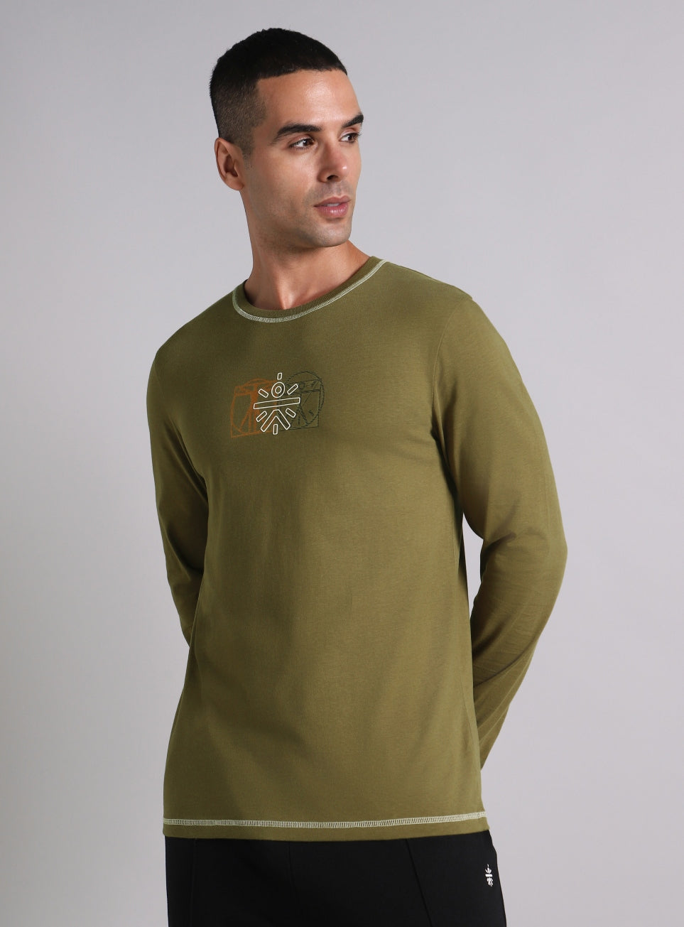 Men's Olive V-Man Cult Graphic Full Sleeve T-shirt