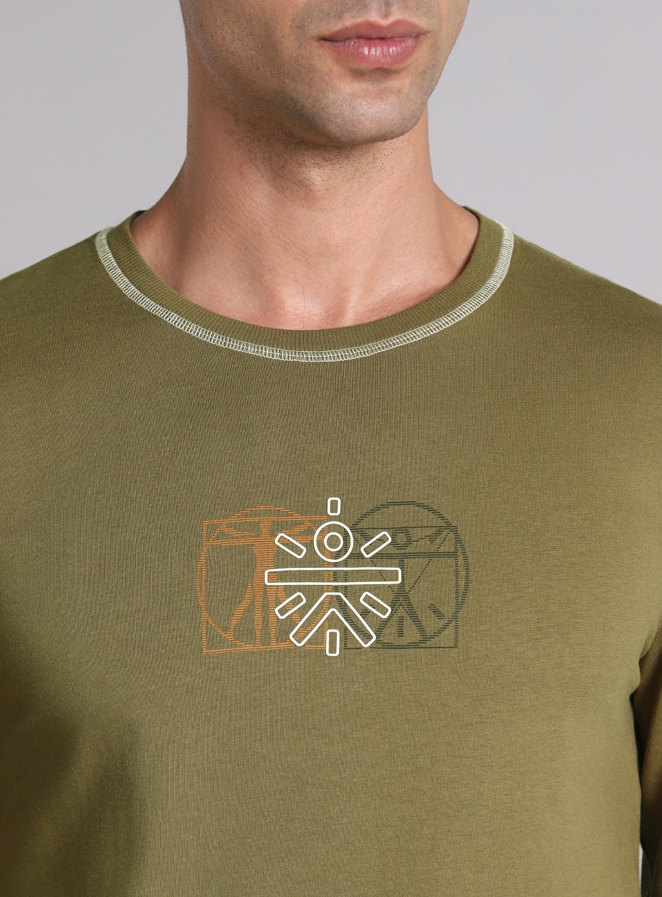 Men's Olive V-Man Cult Graphic Full Sleeve T-shirt