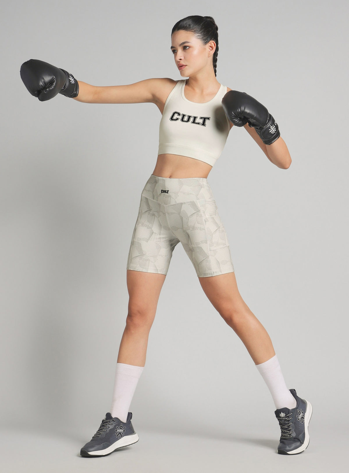 Women's White True Black Combat Hight Support Bra Top