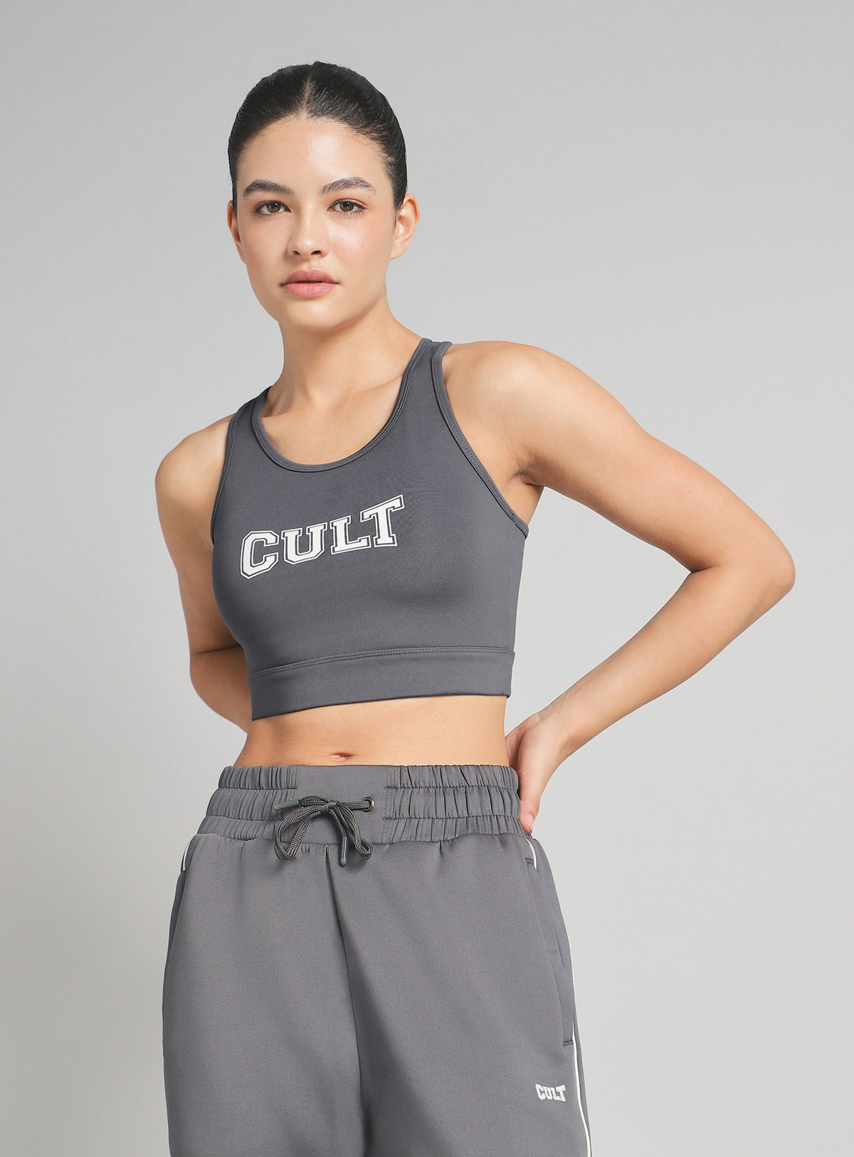 Women's Grey True Black Combat Hight Support Bra Top