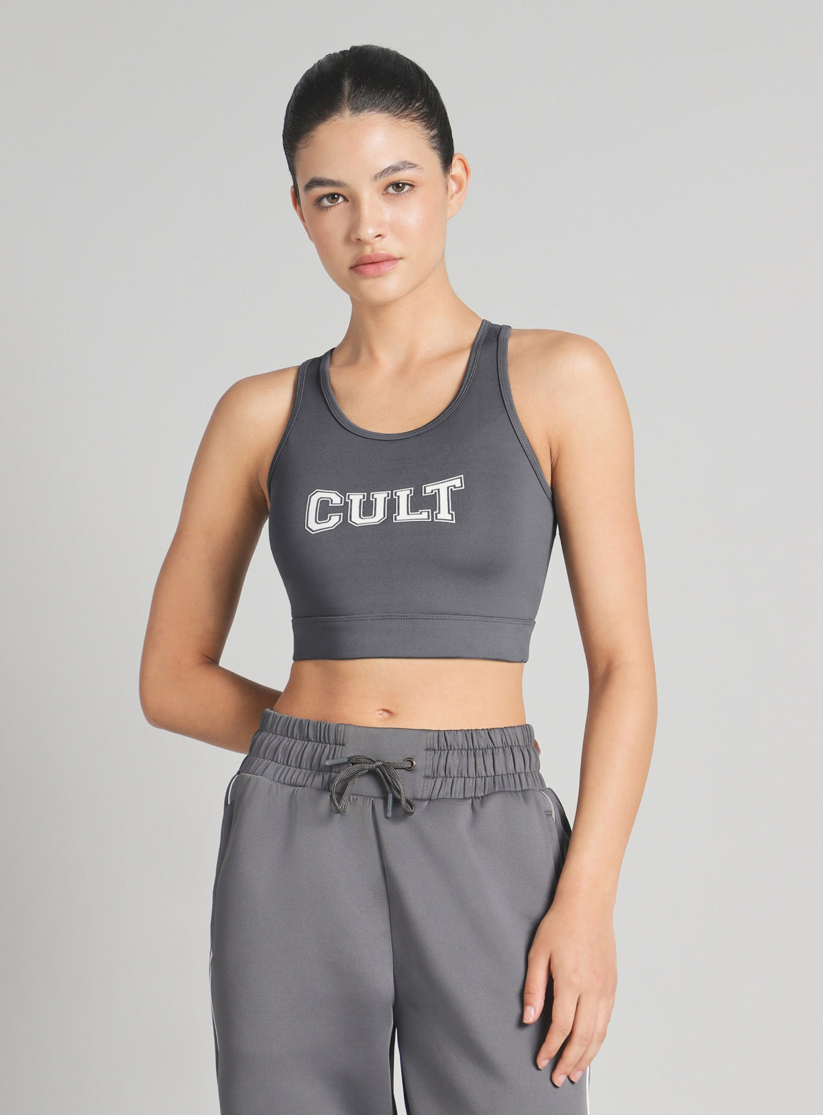 Women's Grey True Black Combat Hight Support Bra Top