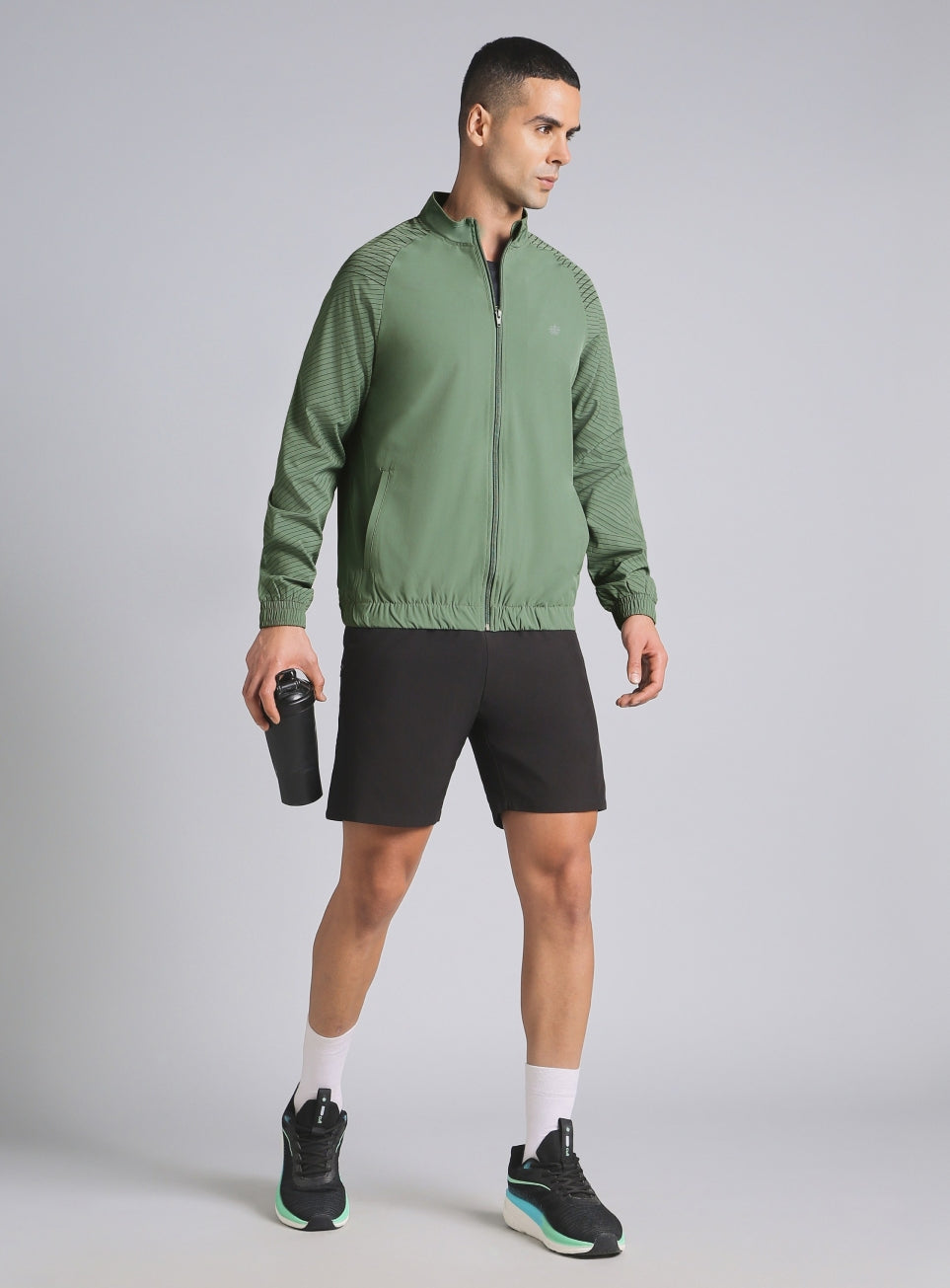Men's Olive Energy Map Printed Lightweight Jacket