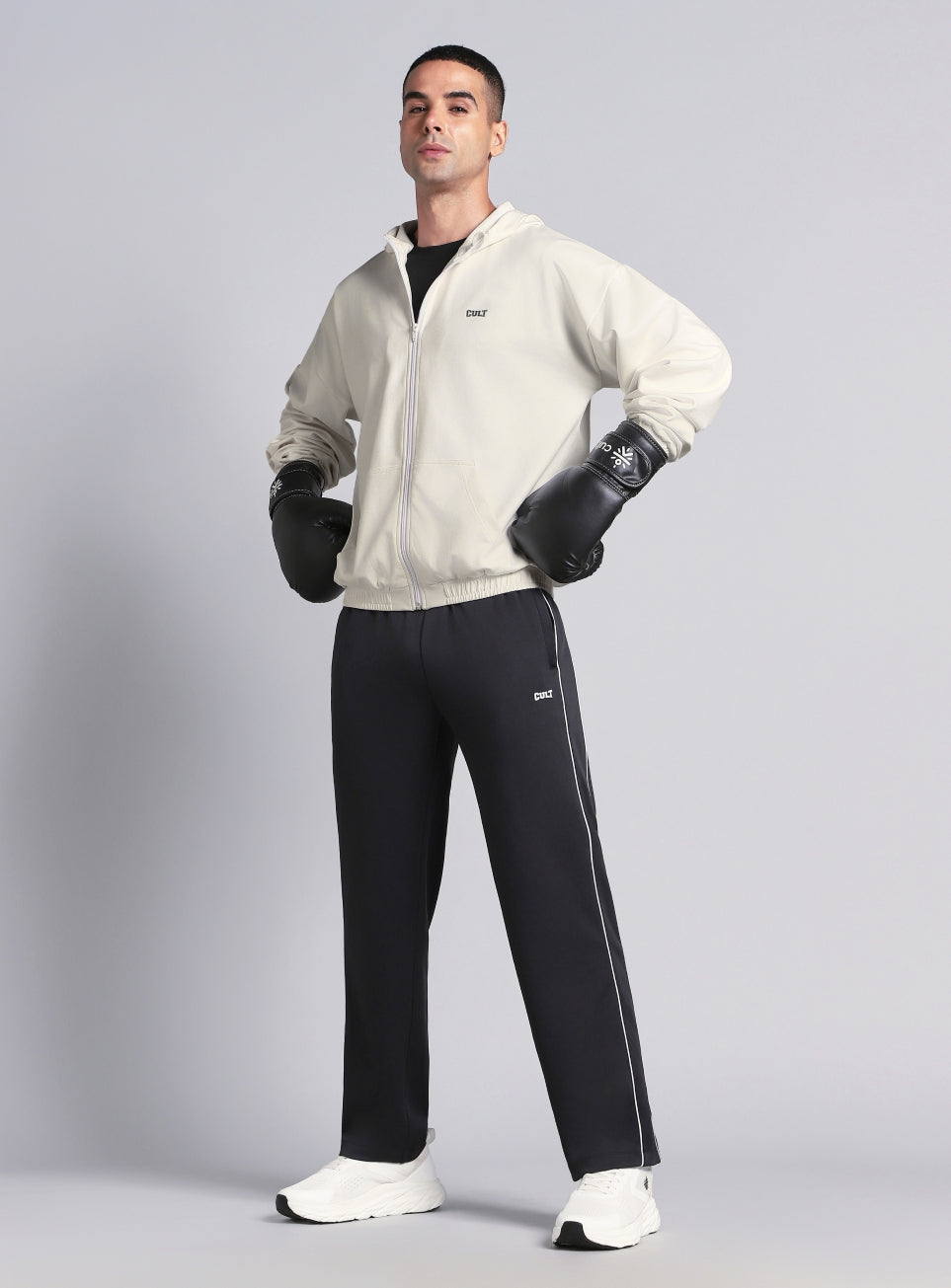 Men's White Combat Training Relaxed Fit Hooded Jacket