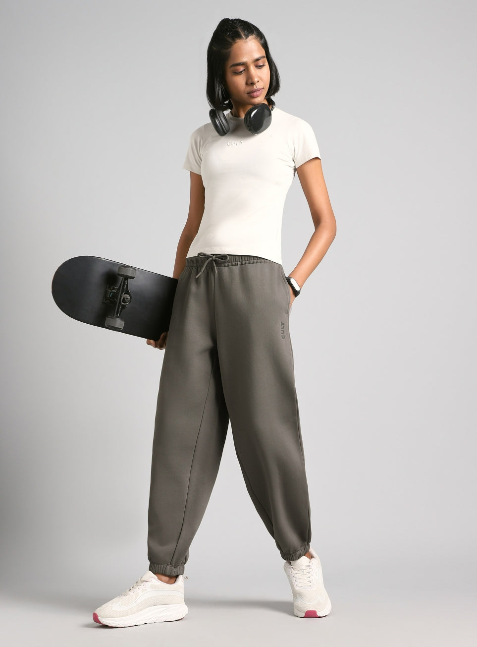 Women's Grey Luxe Fleece Relaxed Fit Joggers