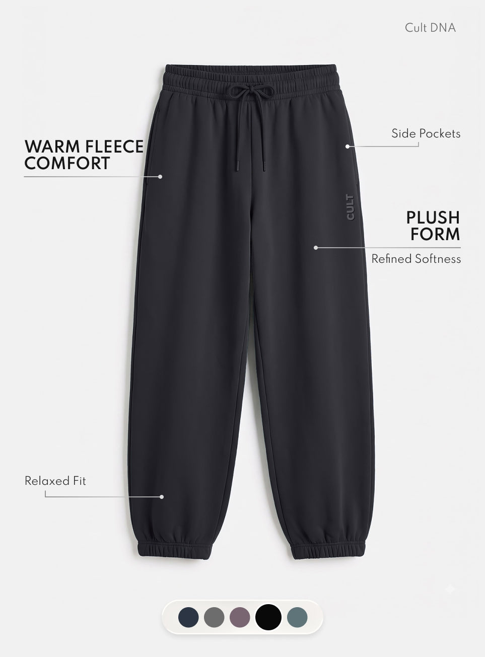 Men's Black Luxe Fleece Comfort Relaxed Fit Joggers