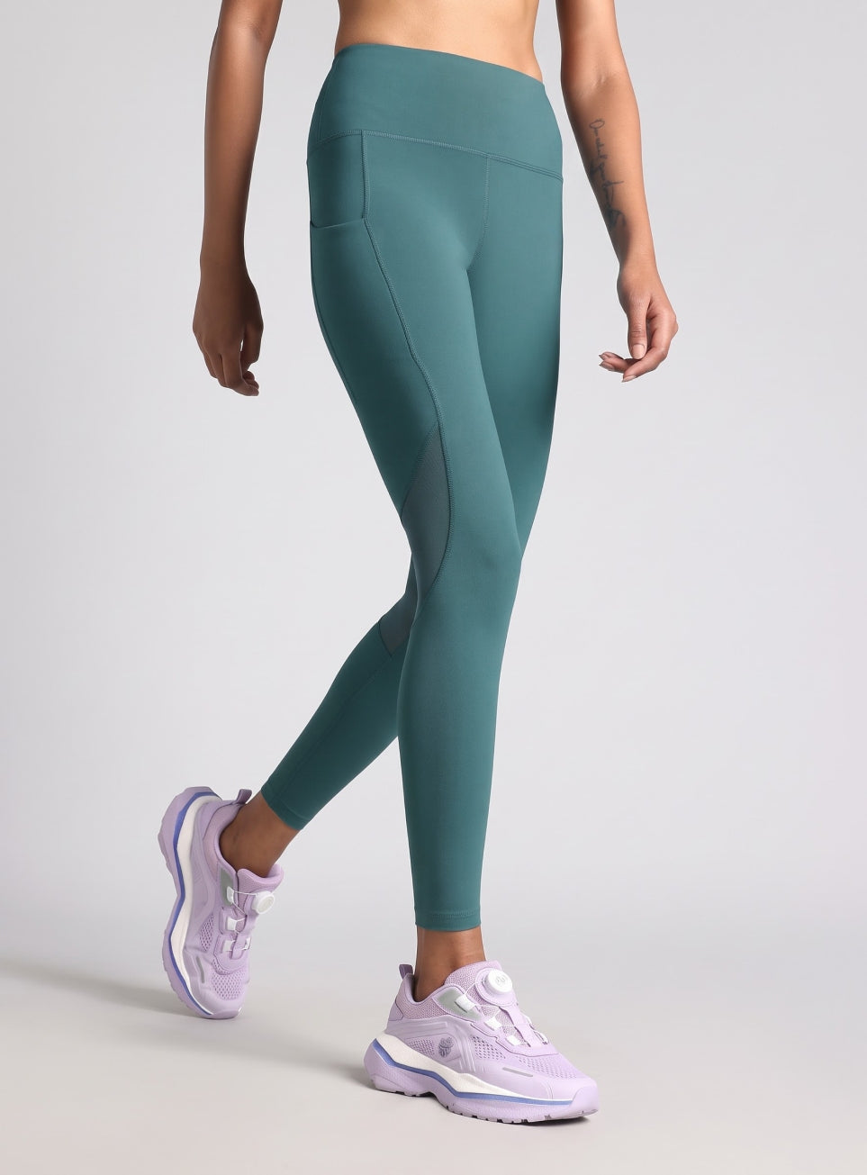 Women's Green Mesh Motion Pro Running Tights
