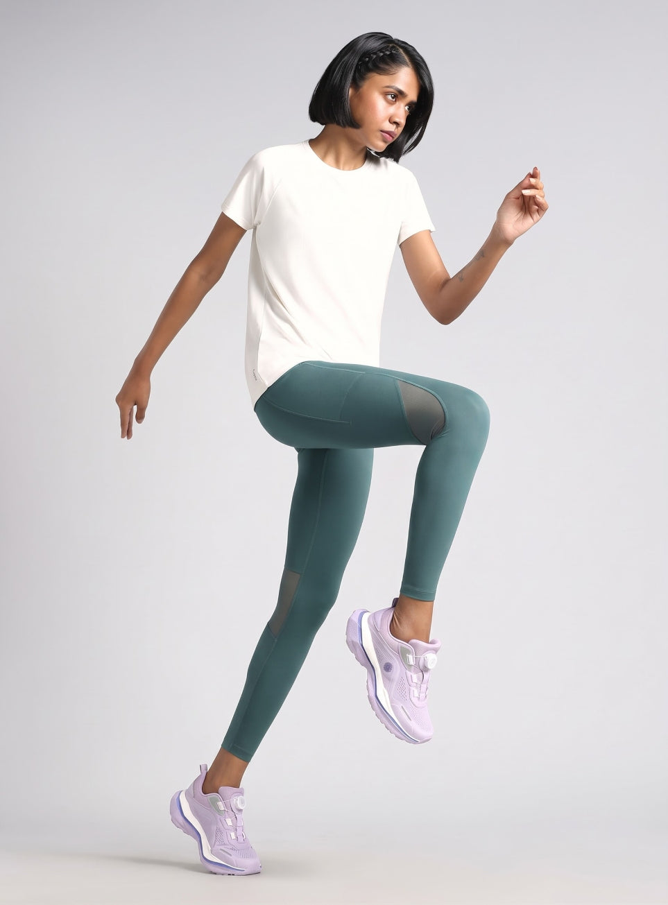 Women's Green Mesh Motion Pro Running Tights