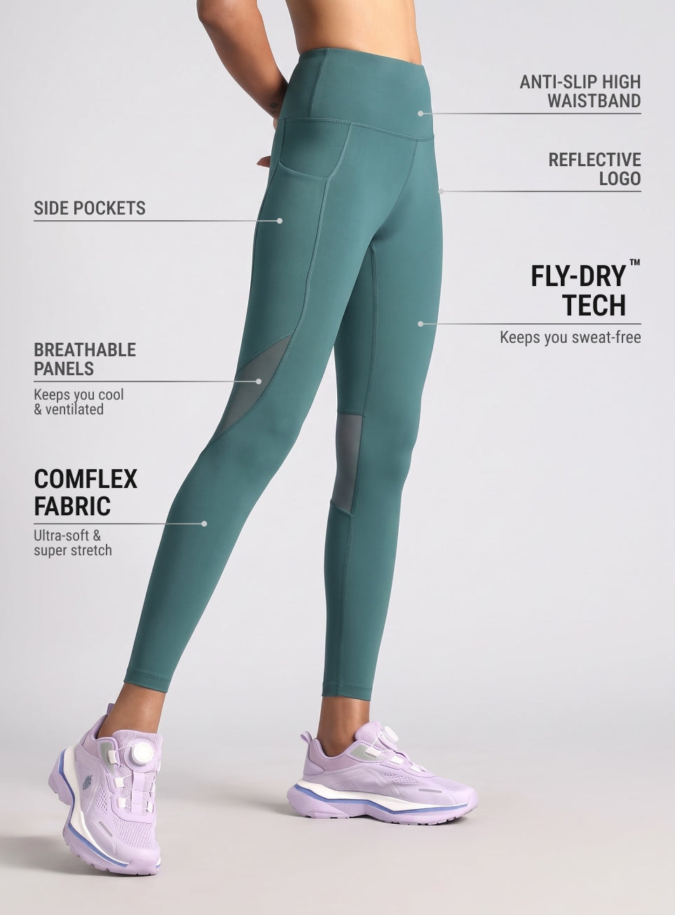 Women's Green Mesh Motion Pro Running Tights