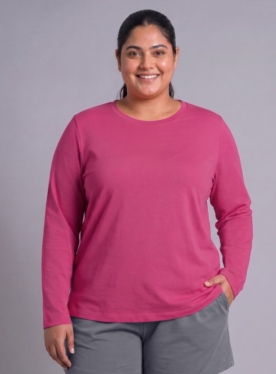 Women's Pink Full sleeve Plus Size T-shirt