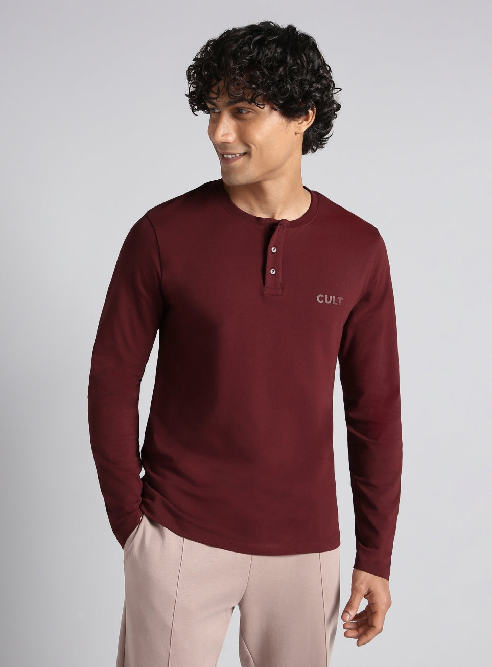 Men's Maroon Soft Form Full Sleeve Henley T-shirt