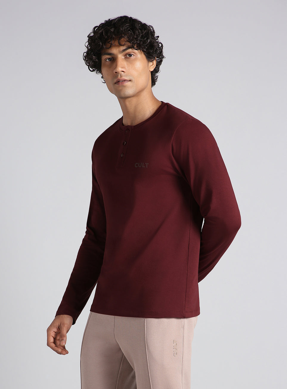 Men's Maroon Soft Form Full Sleeve Henley T-shirt