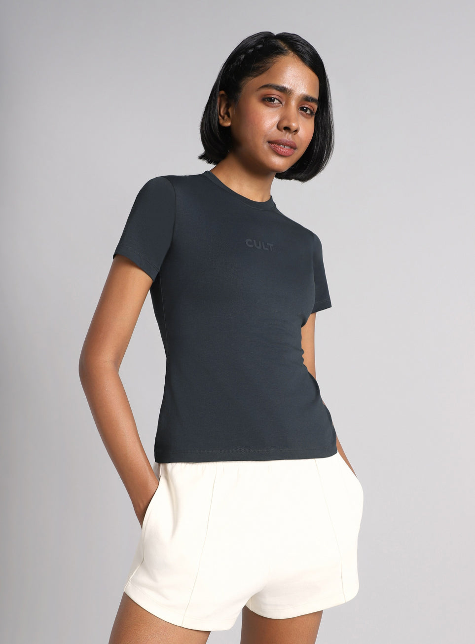 Women's Dark Grey Soft Form Snug T-shirt