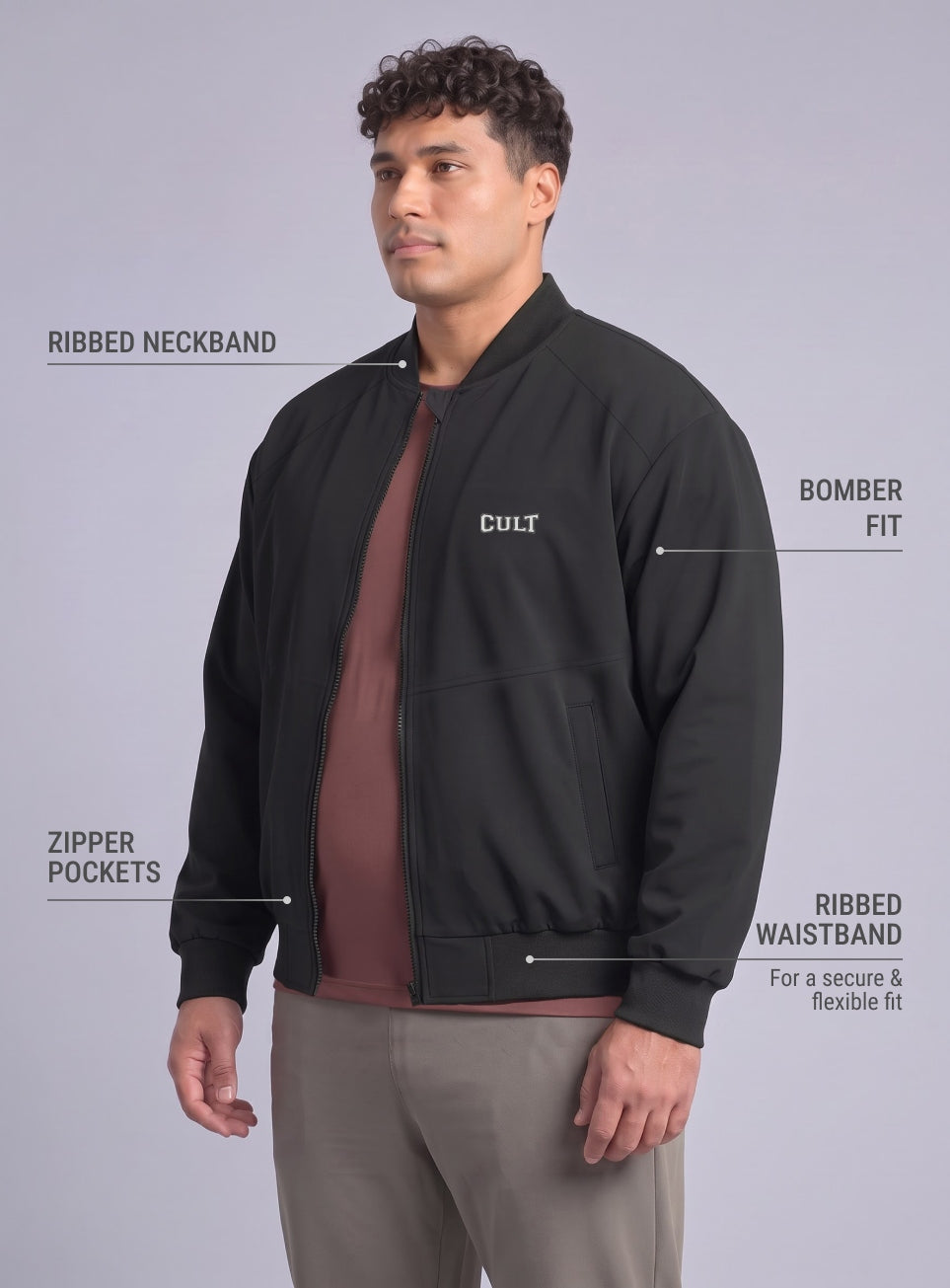 Men's Black Training Plus Size Bomber Jacket