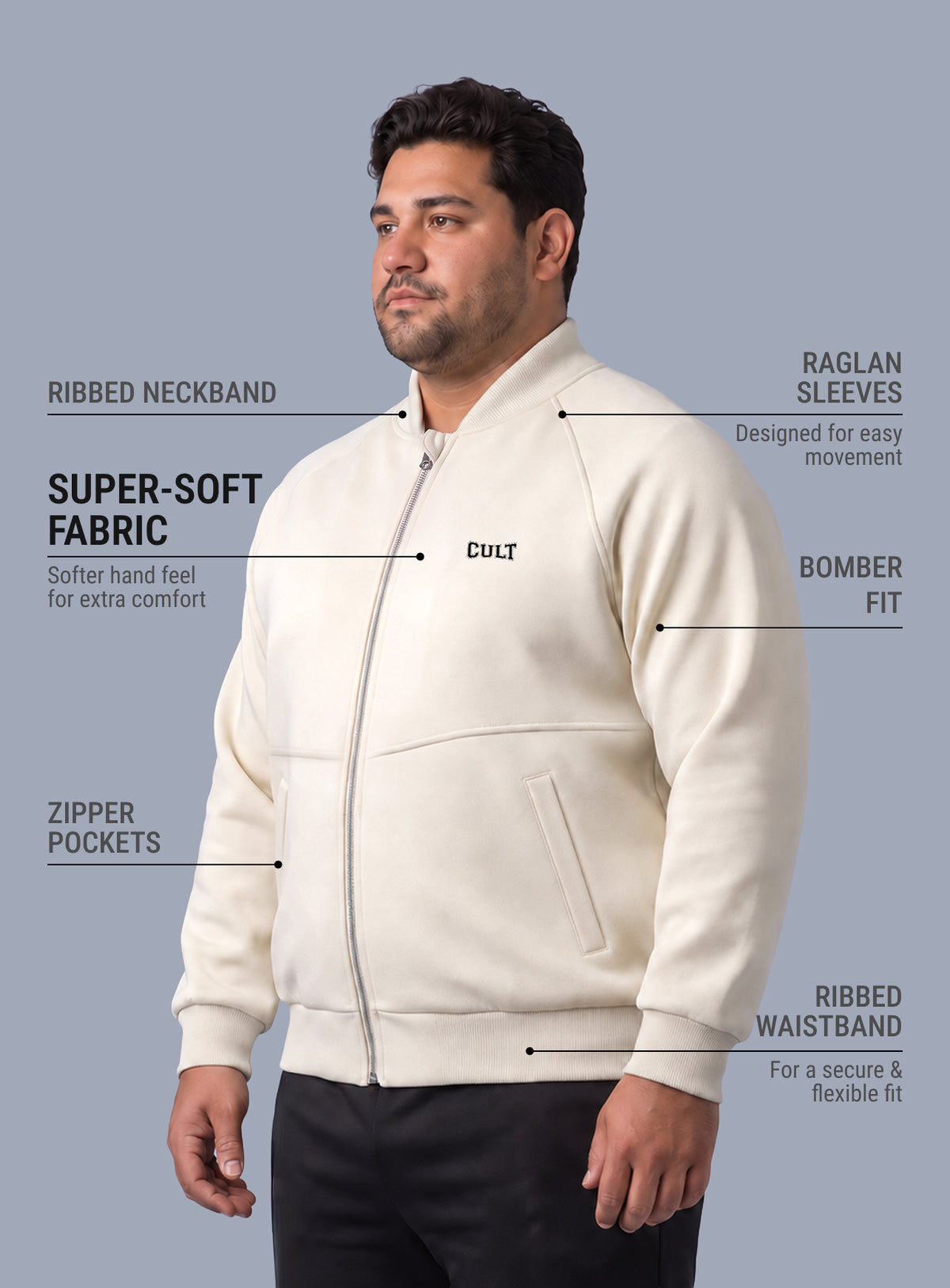 Men's Off White Training Plus Size Bomber Jacket