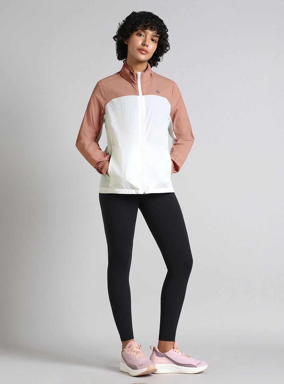 Women's White Running packable hoodie Windcheater jacket
