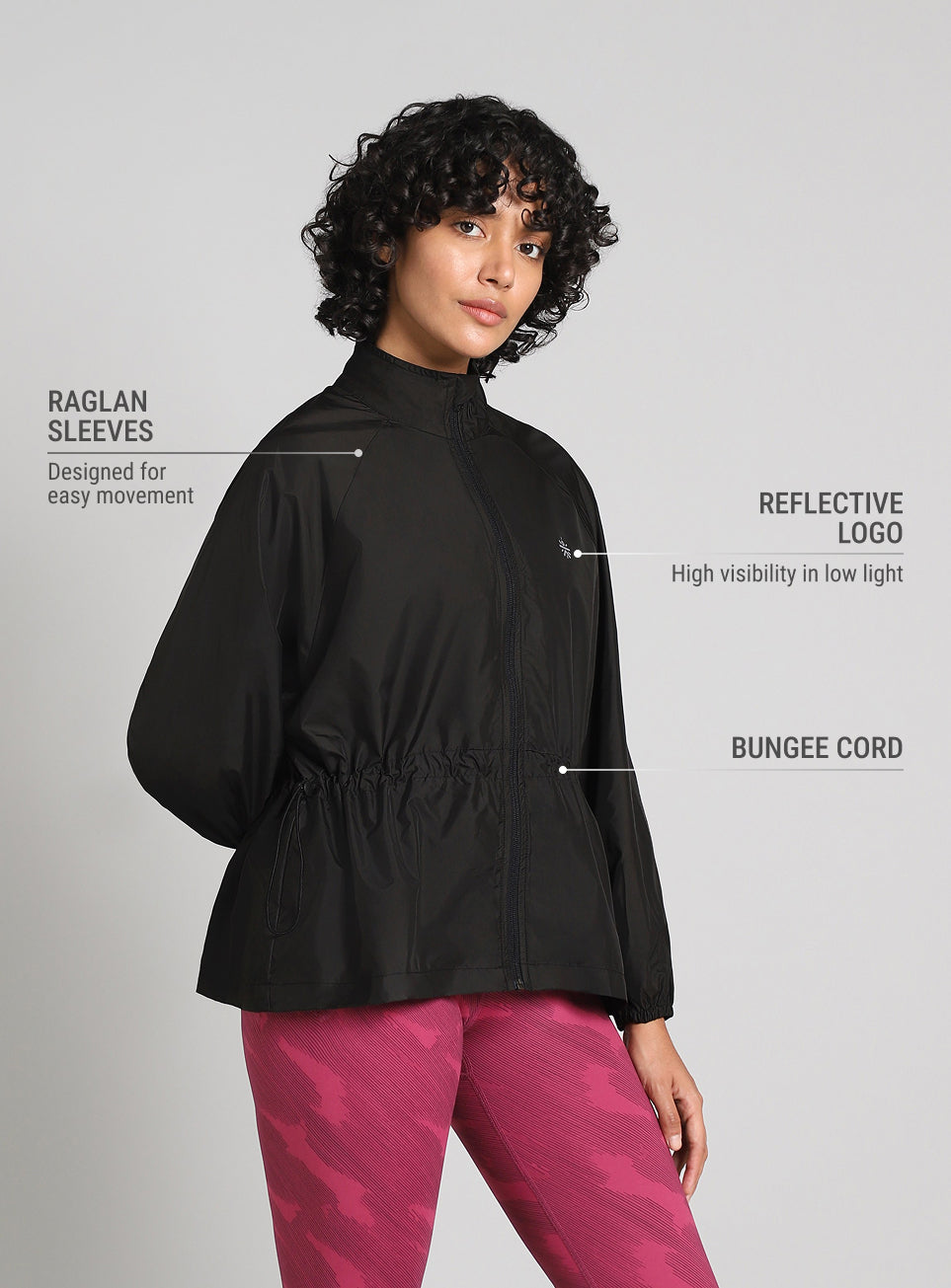 Women's Black Windproof Packable Running Jacket
