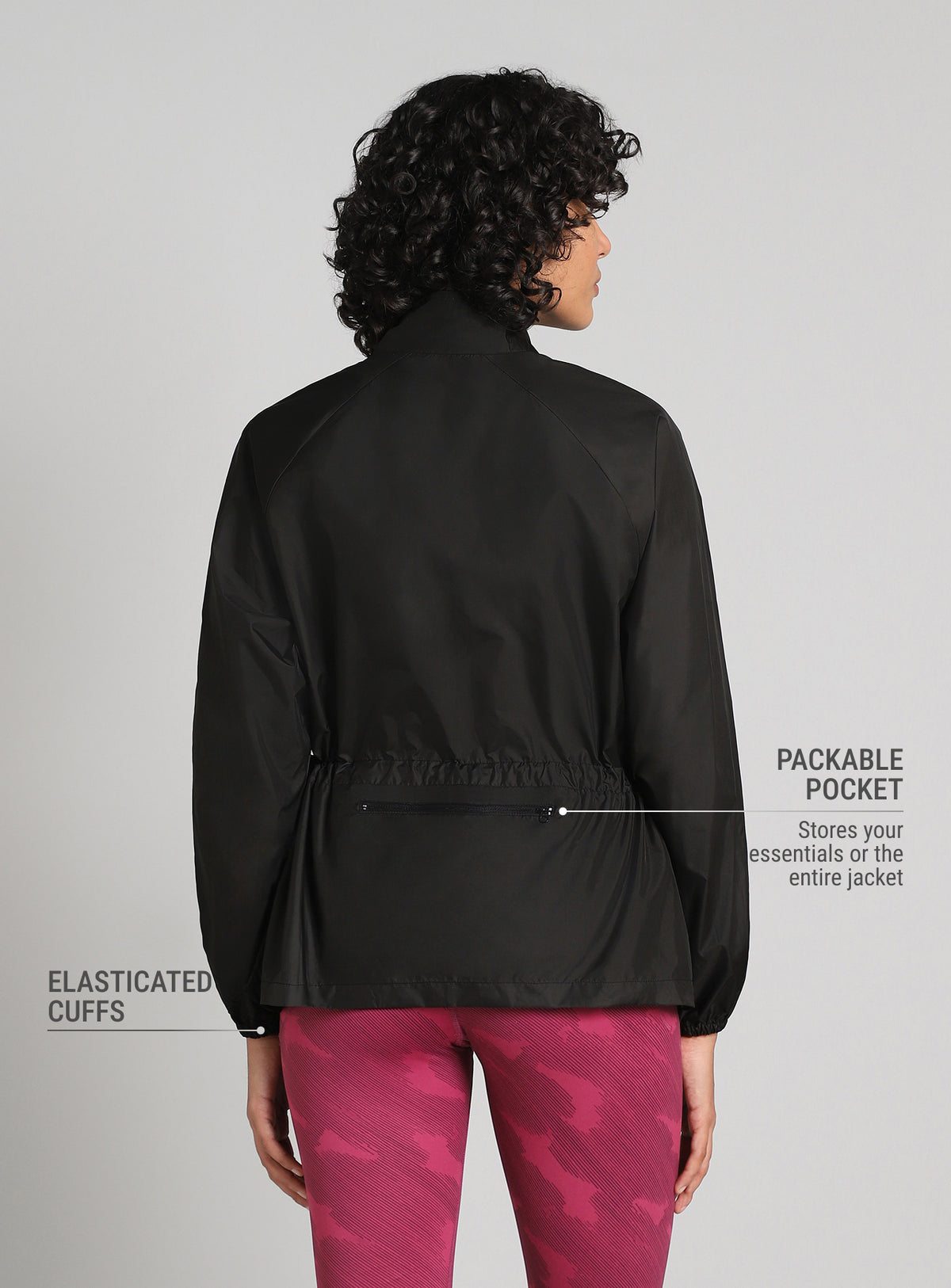 Women's Black Windproof Packable Running Jacket
