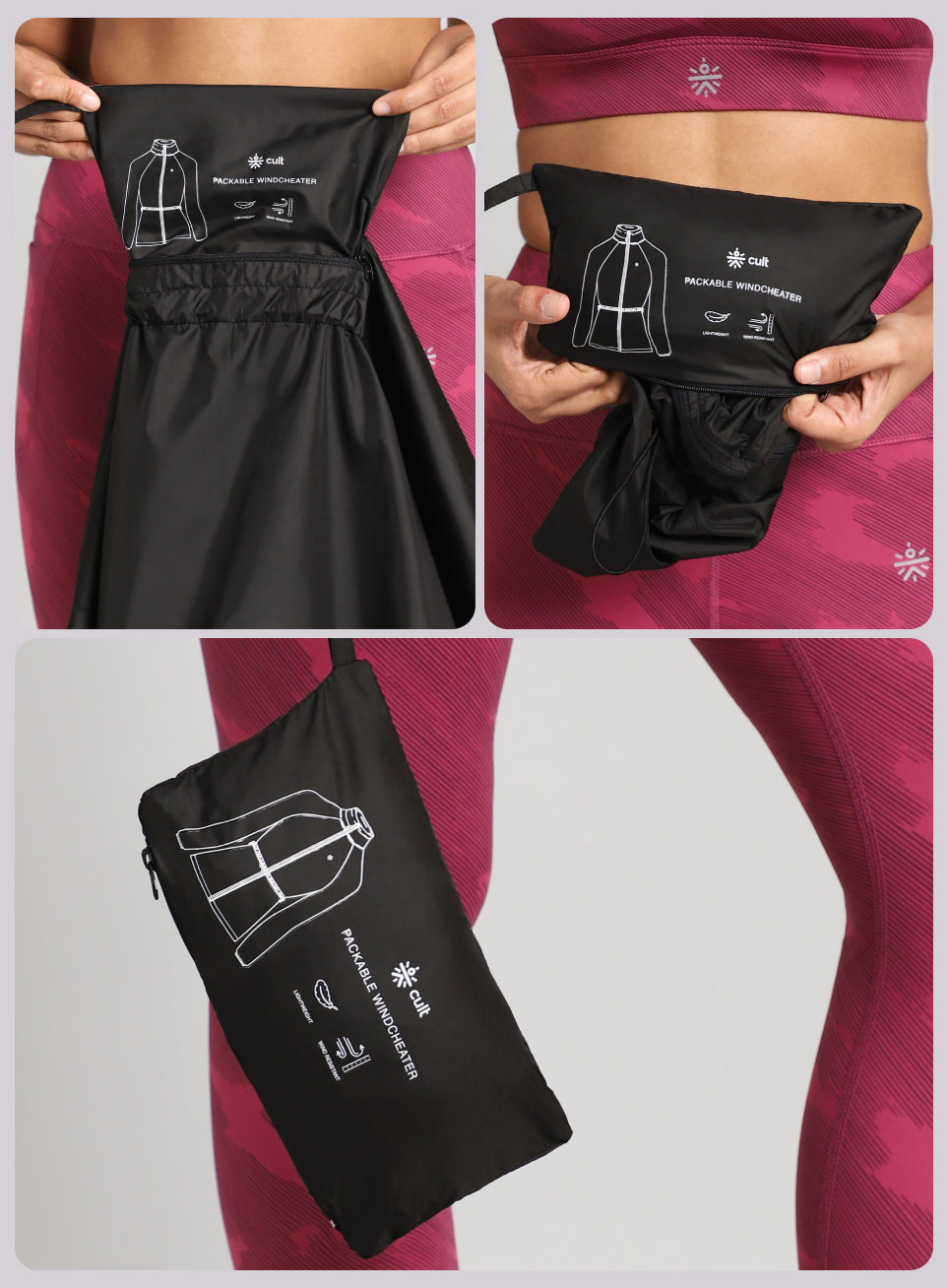 Women's Black Windproof Packable Running Jacket