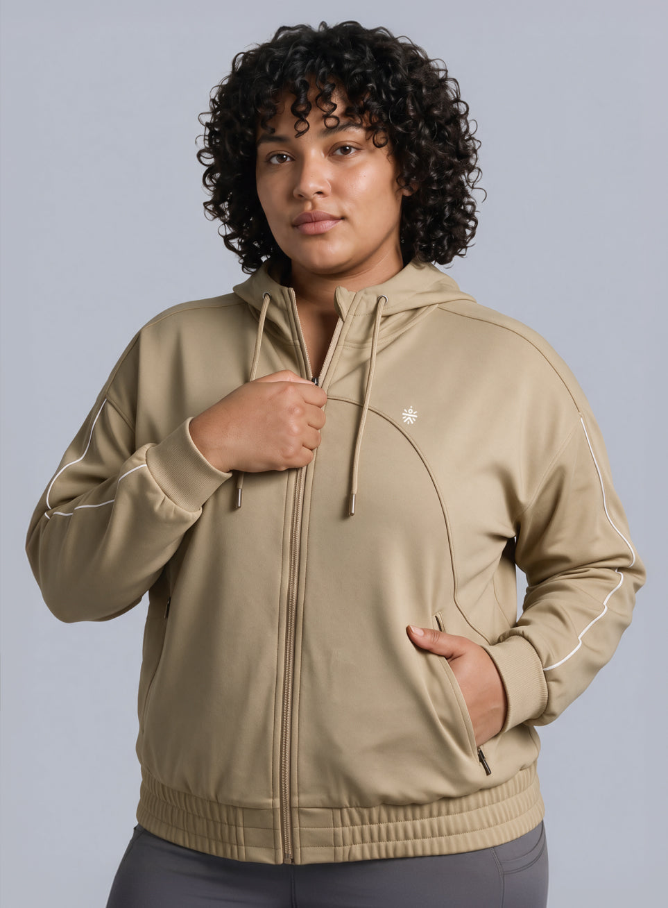 Women's Beige Workout Essential Plus Size Training Jacket