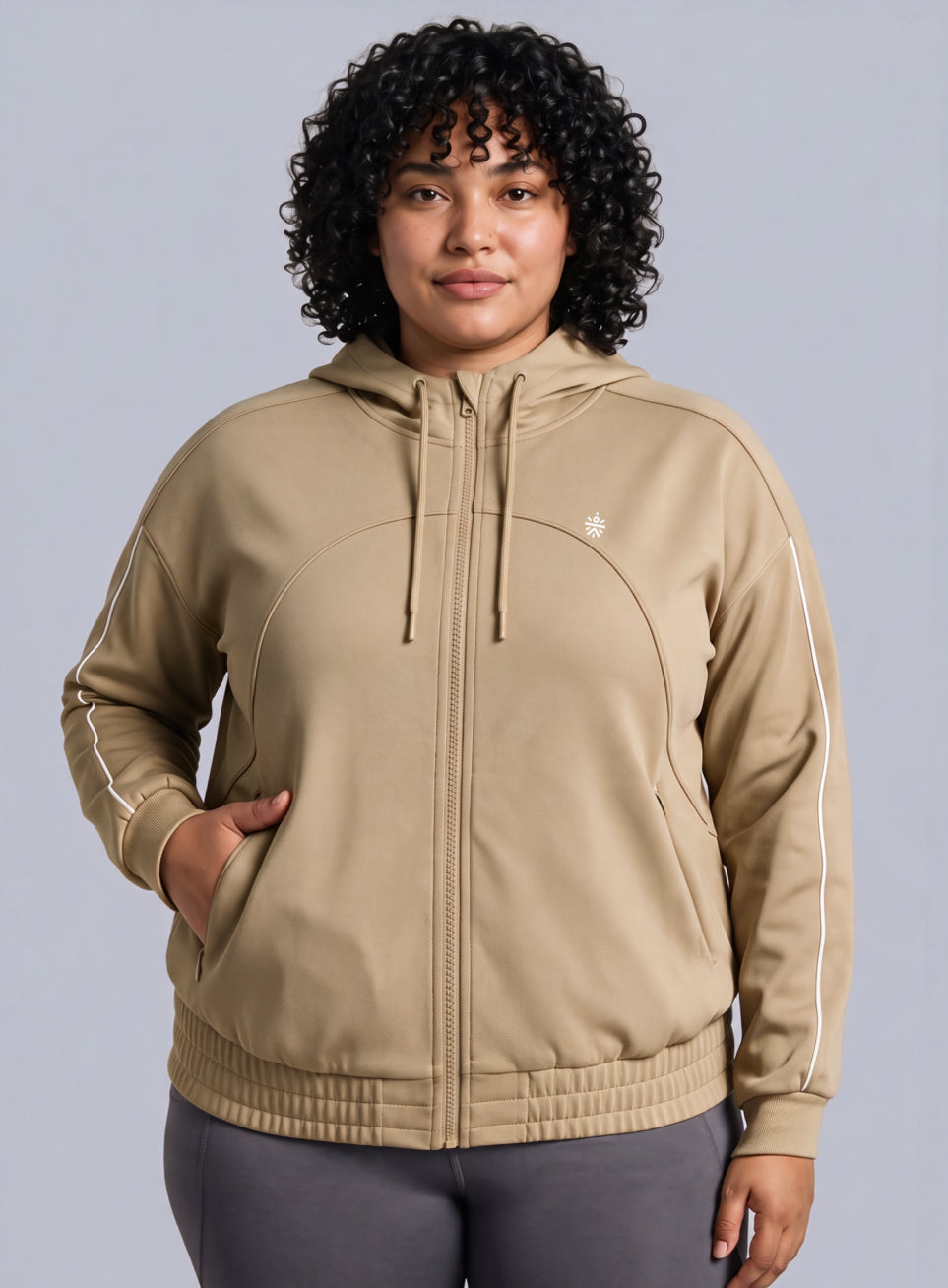 Women's Beige Workout Essential Plus Size Training Jacket