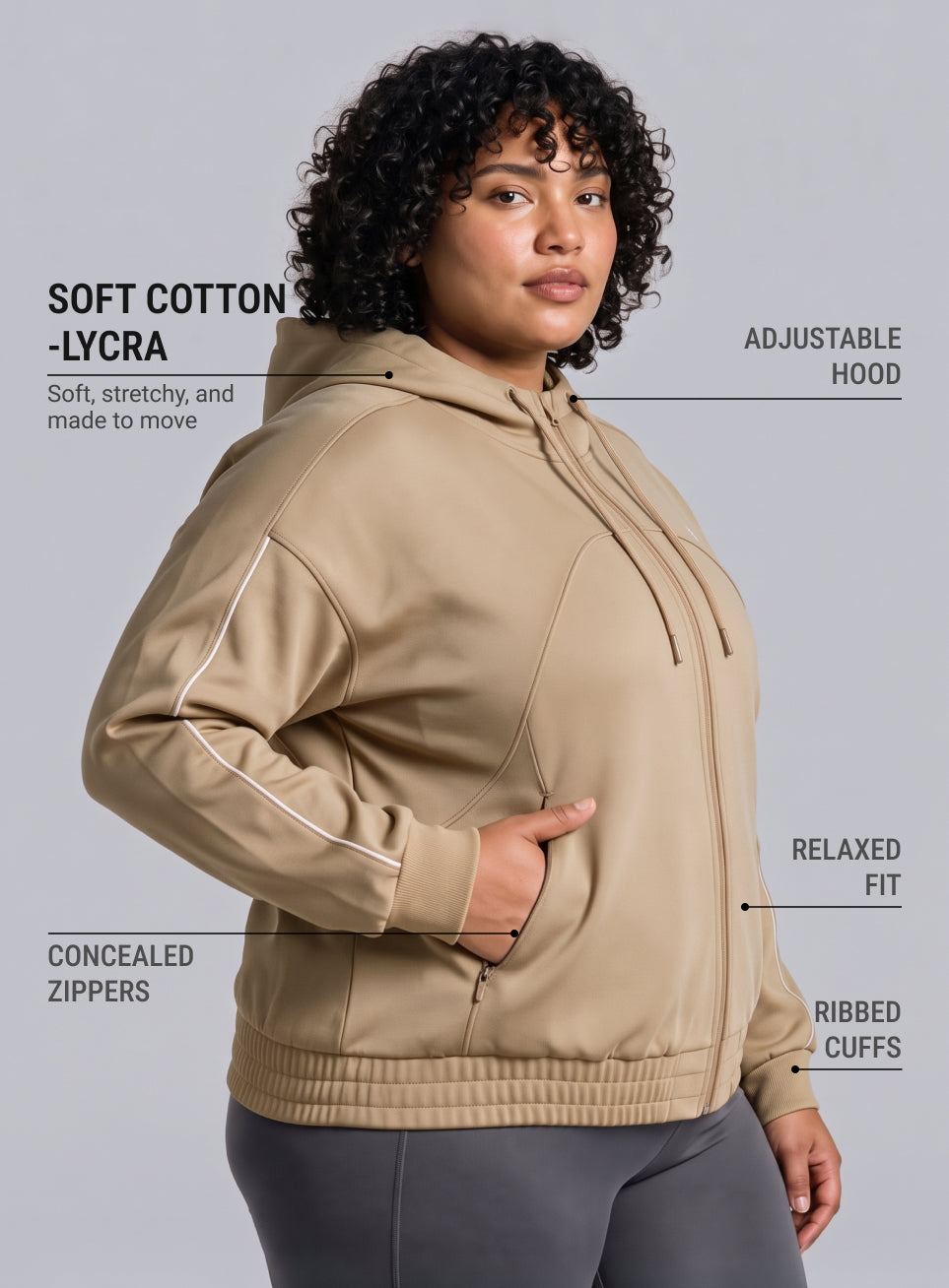 Women's Beige Workout Essential Plus Size Training Jacket