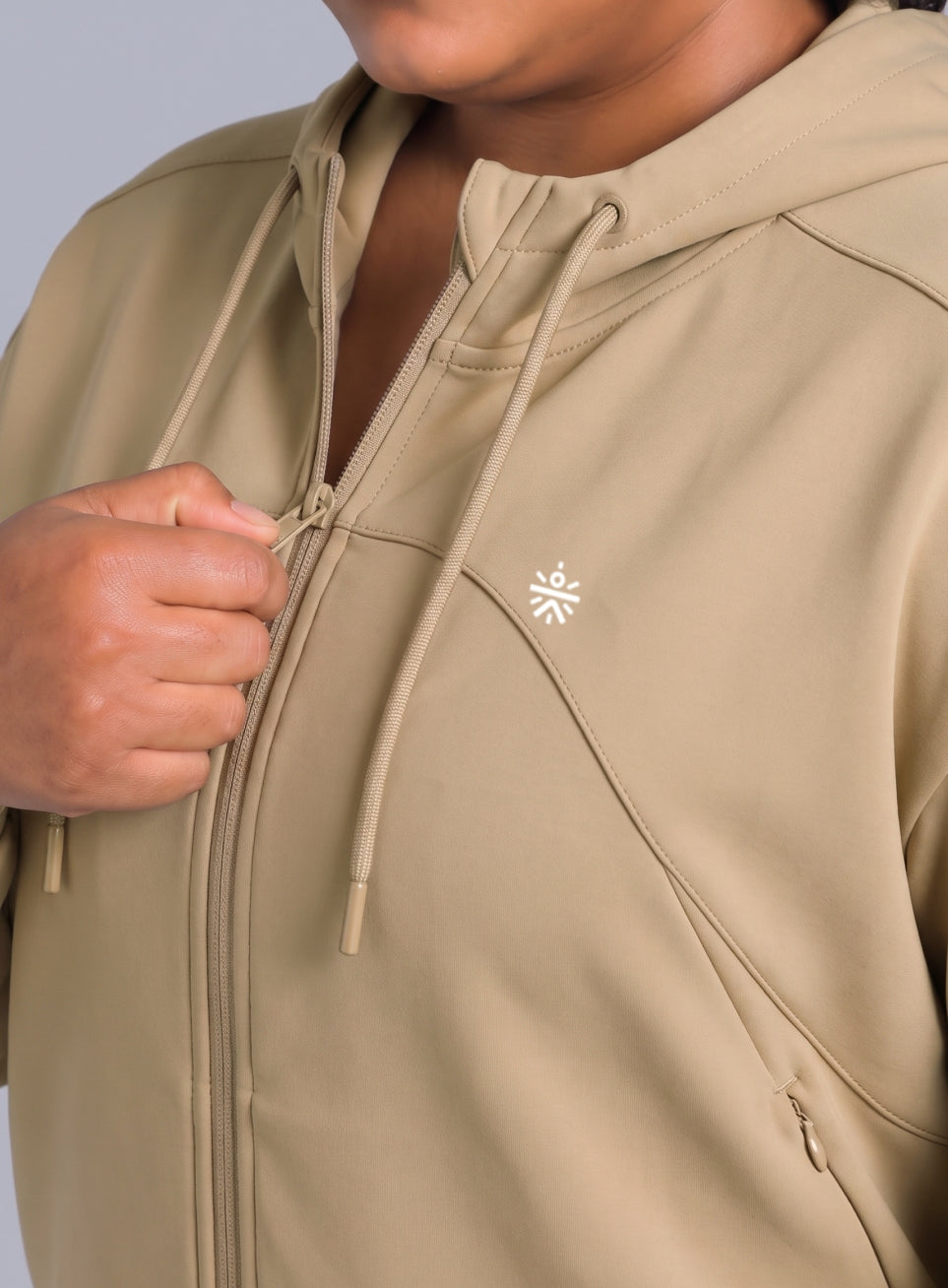 Women's Beige Workout Essential Plus Size Training Jacket
