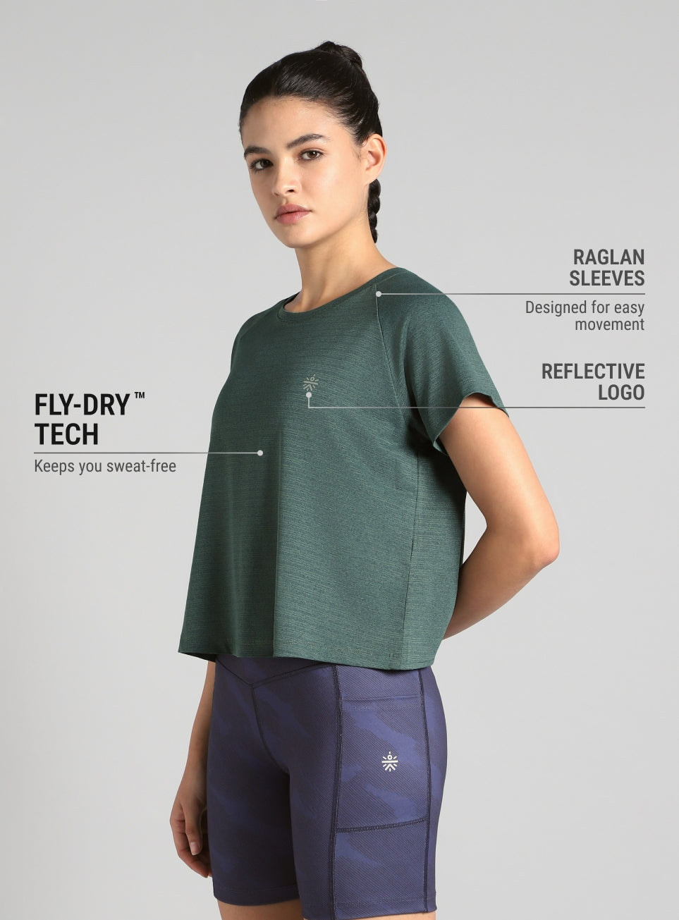 Women's Green Back Overlap Relaxed Fit Top