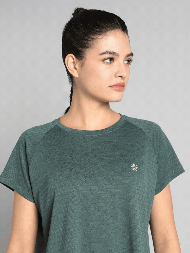 Women's Green Back Overlap Relaxed Fit Top